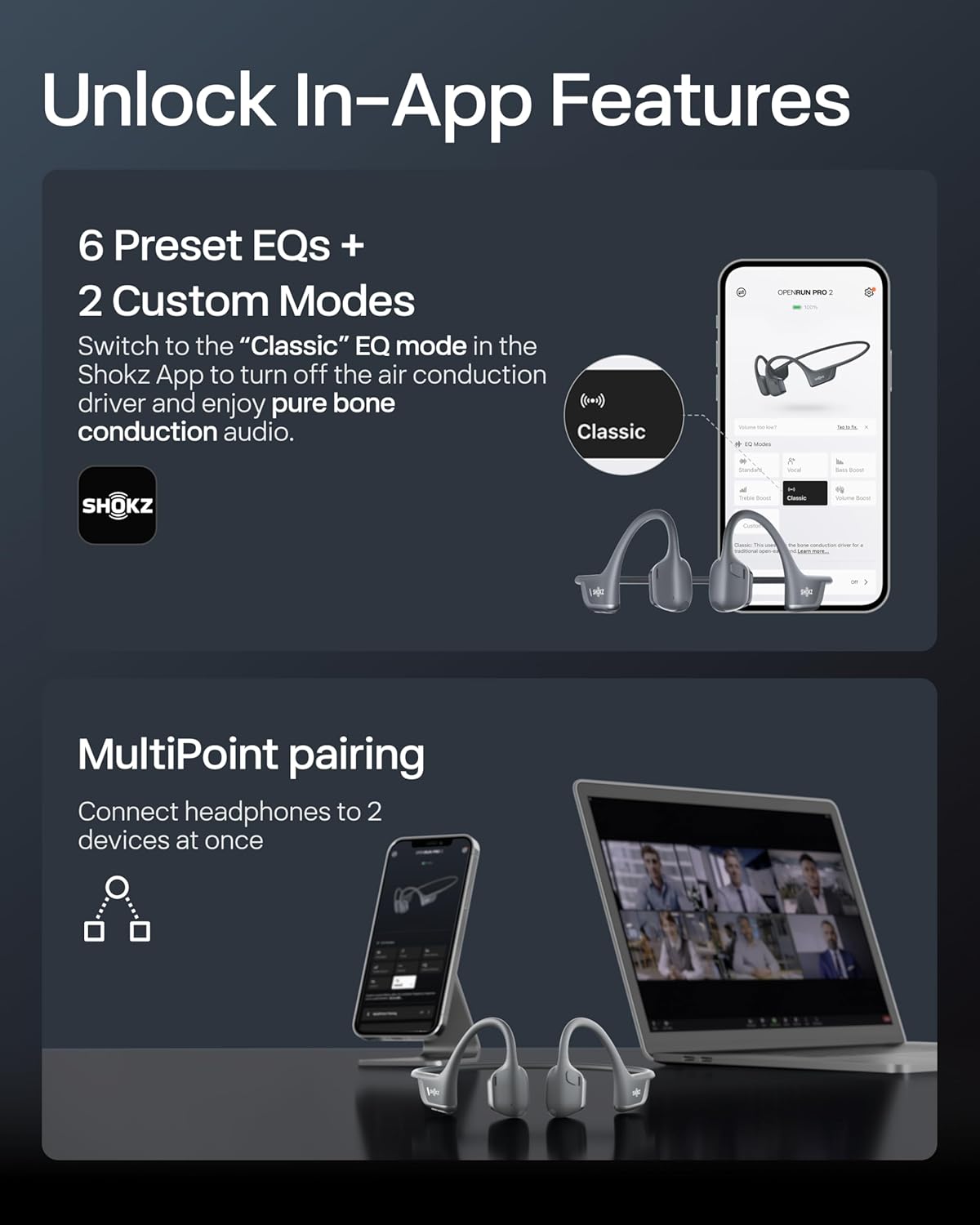 SHOKZ New OpenRun Pro 2- Bone Conduction Headphones, Open-Ear Bluetooth Wireless Sport Earphones for Running, Workouts - Sweat Resistant, Secure Comfortable Fit -Deep Bass, Smart Mic, Reflective Strip - Image 9