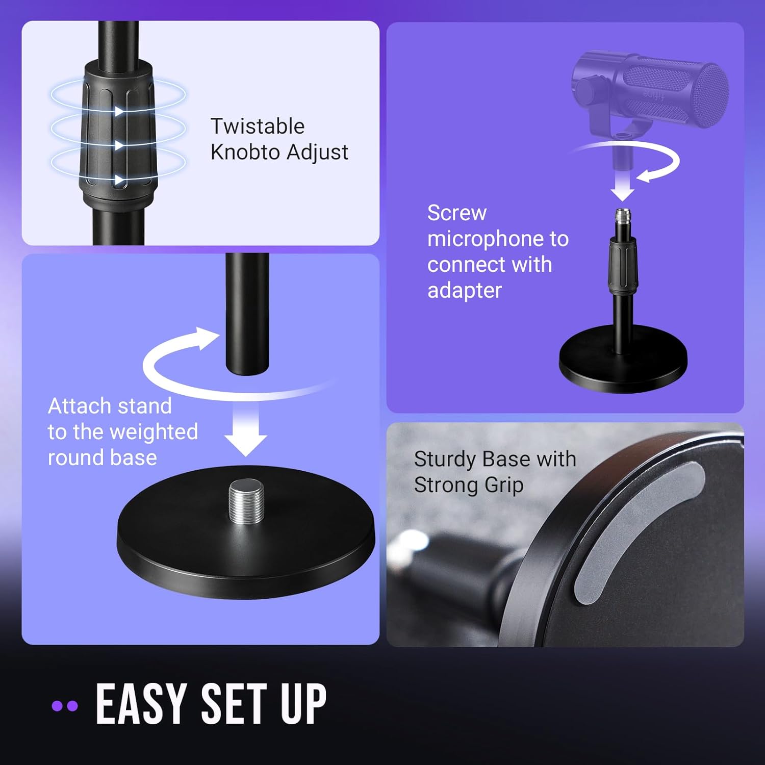 FIFINE Desktop Microphone Stand, Heavy-Duty Metal Adjustable Table Mic Stand with 5/8" Male to 3/8" Female Screw Adapter, 4 Non-Slip Pads Compatible with Microphones for Recording, Streaming-BS1 - Image 6