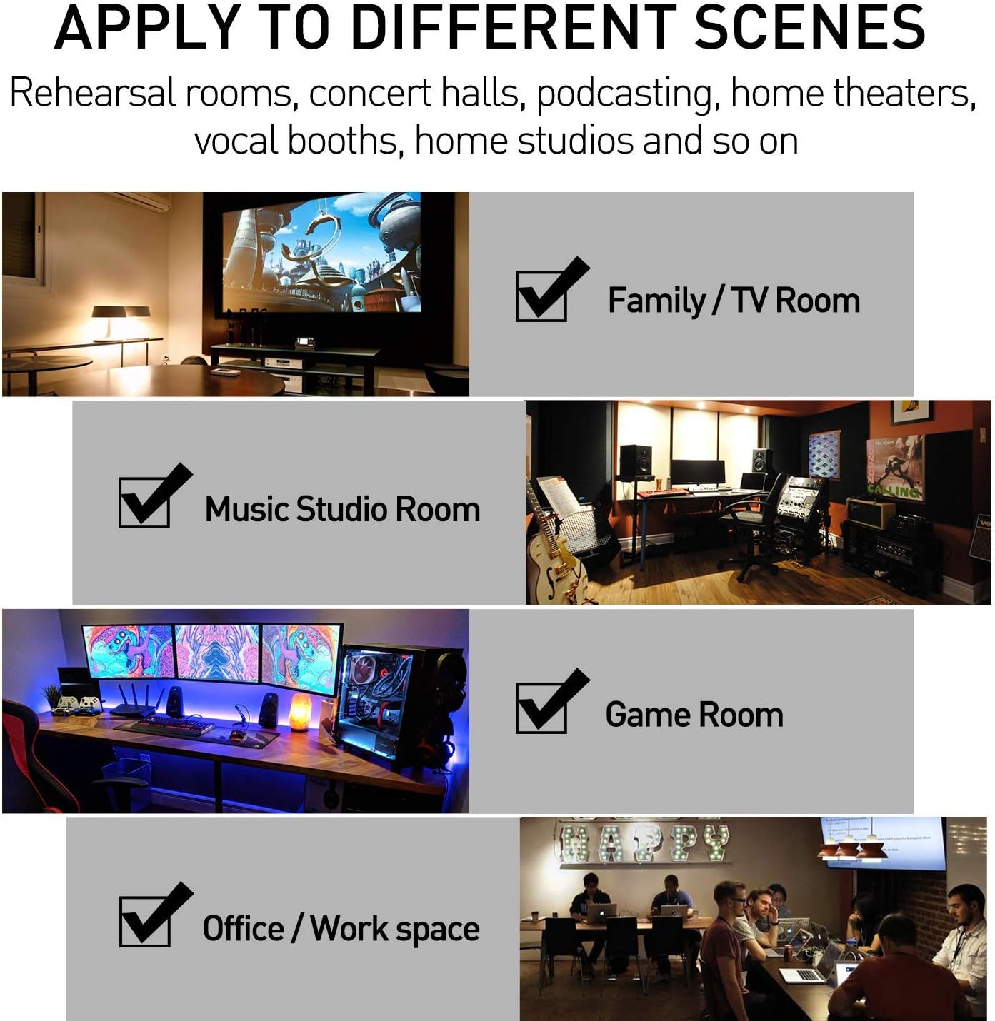 Focusound 52 Pack Acoustic Foam Panels 1" x 12" x 12" Sound Proof Foam Panles Soundproofing Noise Cancelling Wedge Panels for Home Office Recoding Studio with 300PCS Double-Side Adhesive - Image 5