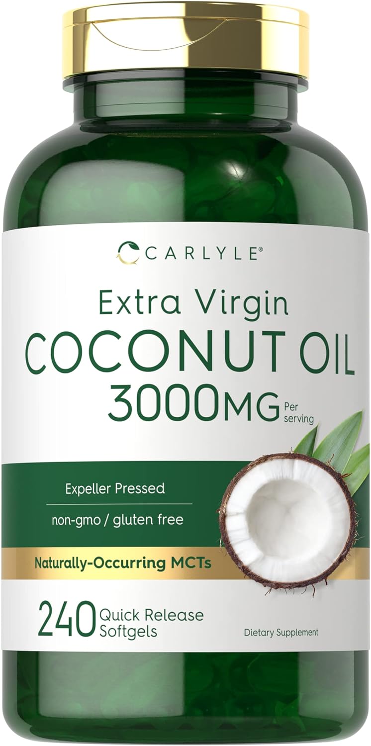 Carlyle Coconut Oil Extra Virgin Softgel Capsules | 3000mg | 240 Count | Naturally Occurring MCTs | Non-GMO and Gluten Free Supplement