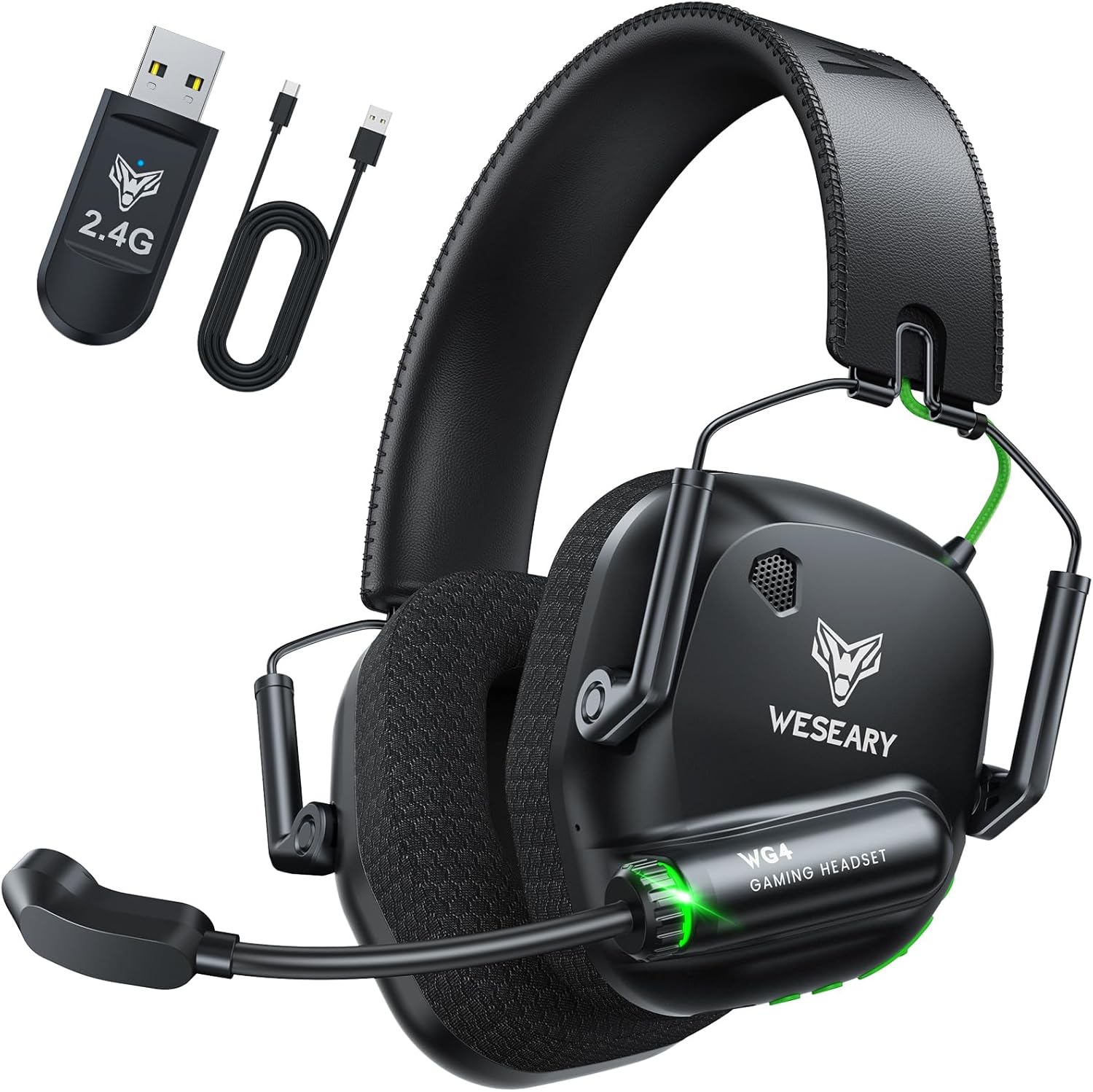 WESEARY Wireless Gaming Headset for PC, PS5, PS4, Switch & Mac, Dual-Mode 2.4GHz & Bluetooth Gaming Headphones with Microphone, Ultra-Low Latency, 3D Stereo Sound, Up to 45H Battery