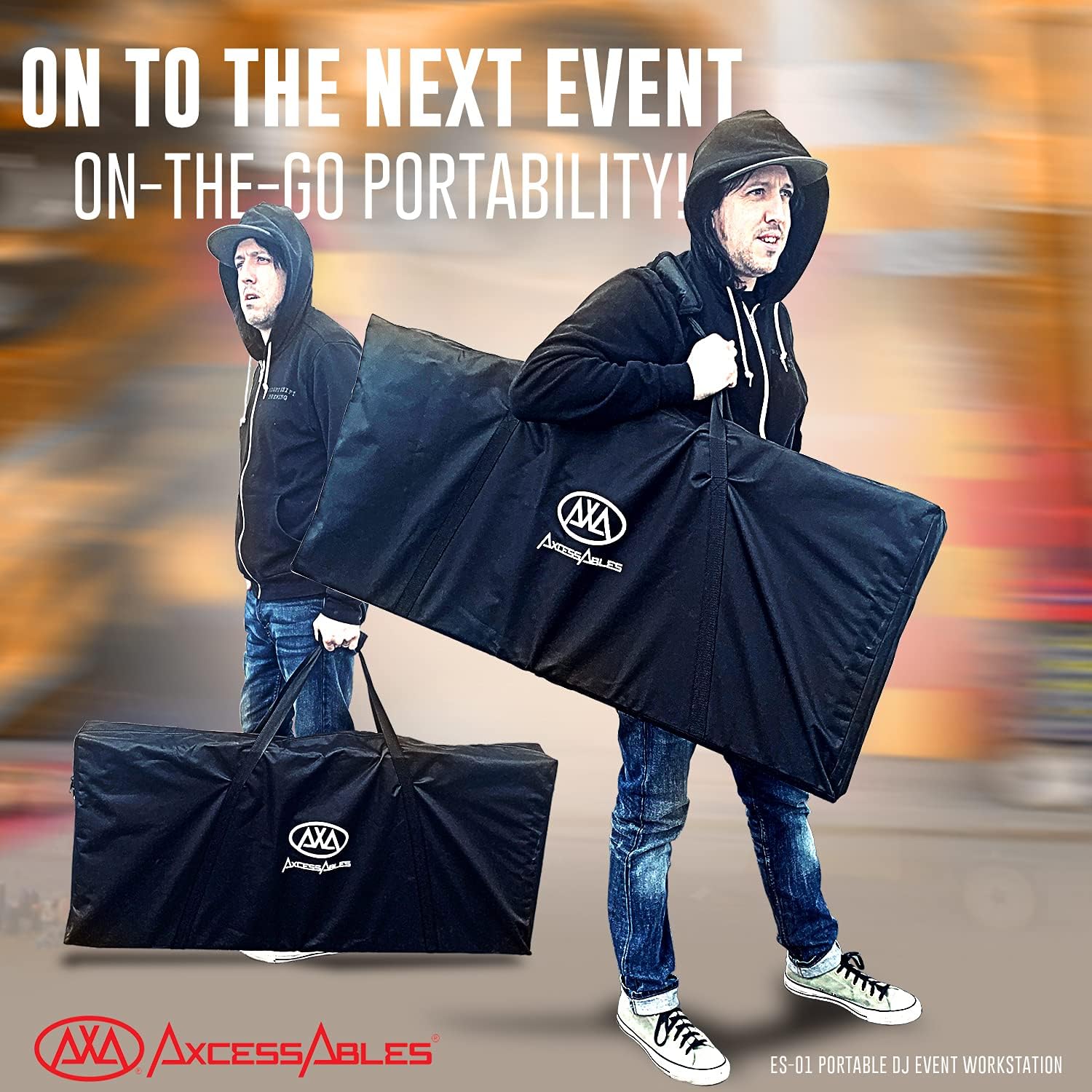 AxcessAbles Portable DJ Facade Booth with Black and White Lighting Scrims, Carry Cases | Standing DJ Table - 40" x 20" | DJ Controller Stand | Recording Mixer Stand | DJ Booth (ES-01) - Image 8