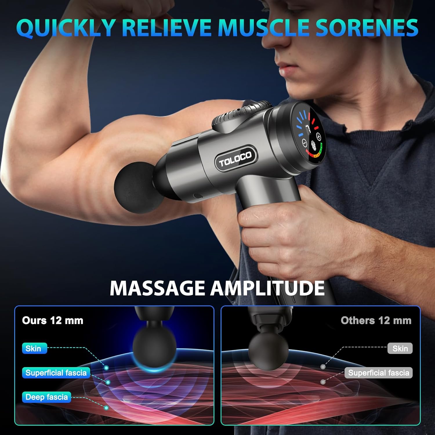 TOLOCO Massage Gun, Deep Tissue Back Massage for Athletes for Pain Relief, Percussion Massager with 10 Massages Heads & Silent Brushless Motor, Valentines Day Gifts for Him Her, Grey - Image 5