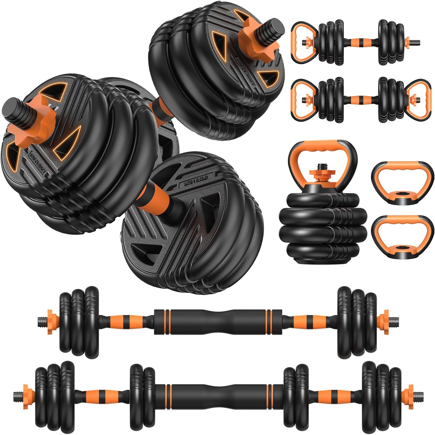 Adjustable Dumbbell Set, 33/44/66/88lbs Free Weights Set with Connector, 5 in 1 Weights Dumbbells Set Used as Barbell, Kettlebells, Push up Stand, Weight Plate, Fitness Exercise for Home Gym Workout