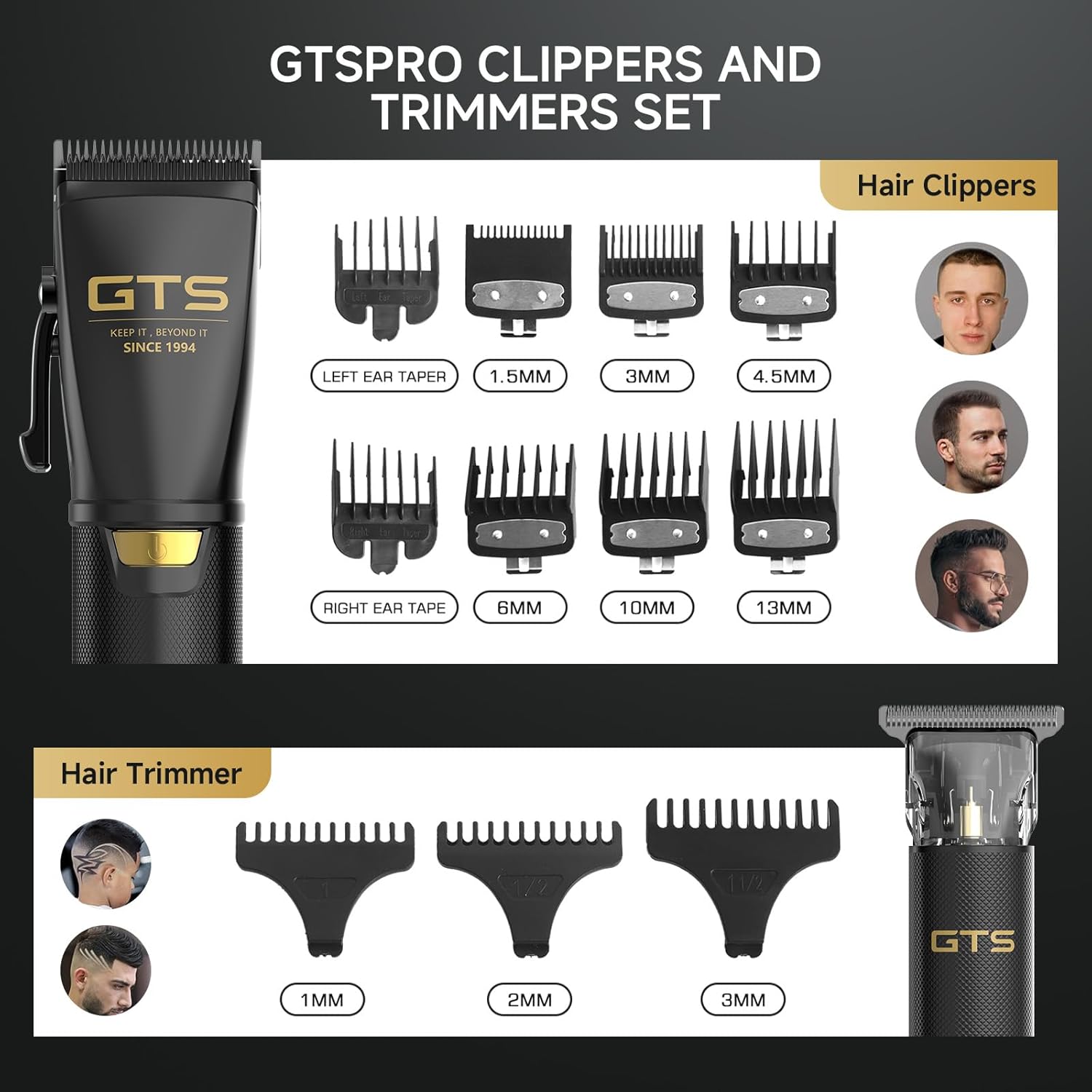 GTS Hair Clippers for Men Professional, Beard Trimmer Kits & Sets, Cordless Mens Hair Trimmer, Electric Shavers, Haircutting Machine with LED Display, for Barber 4 in 1 - Image 6