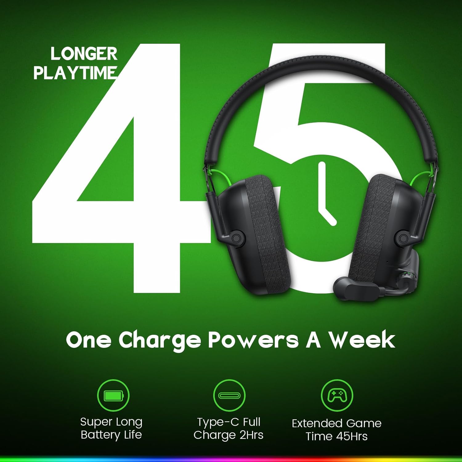 WESEARY Wireless Gaming Headset for PC, PS5, PS4, Switch & Mac, Dual-Mode 2.4GHz & Bluetooth Gaming Headphones with Microphone, Ultra-Low Latency, 3D Stereo Sound, Up to 45H Battery - Image 7