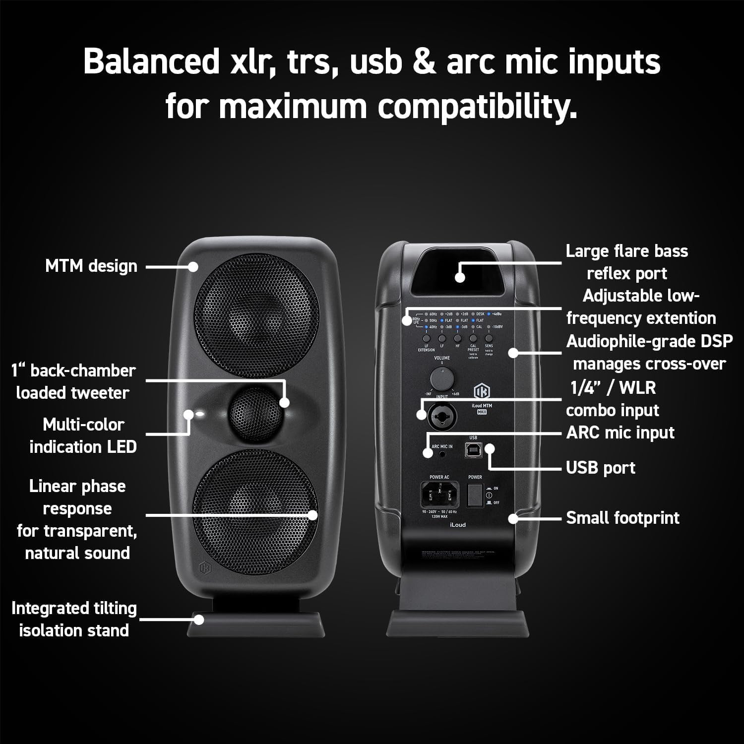 IK Multimedia iLoud MTM MKII (Pair Plus ARC mic) Compact Studio Monitor with Built-in ARC Room Correction, Speaker Emulation, 100W Power - Image 6