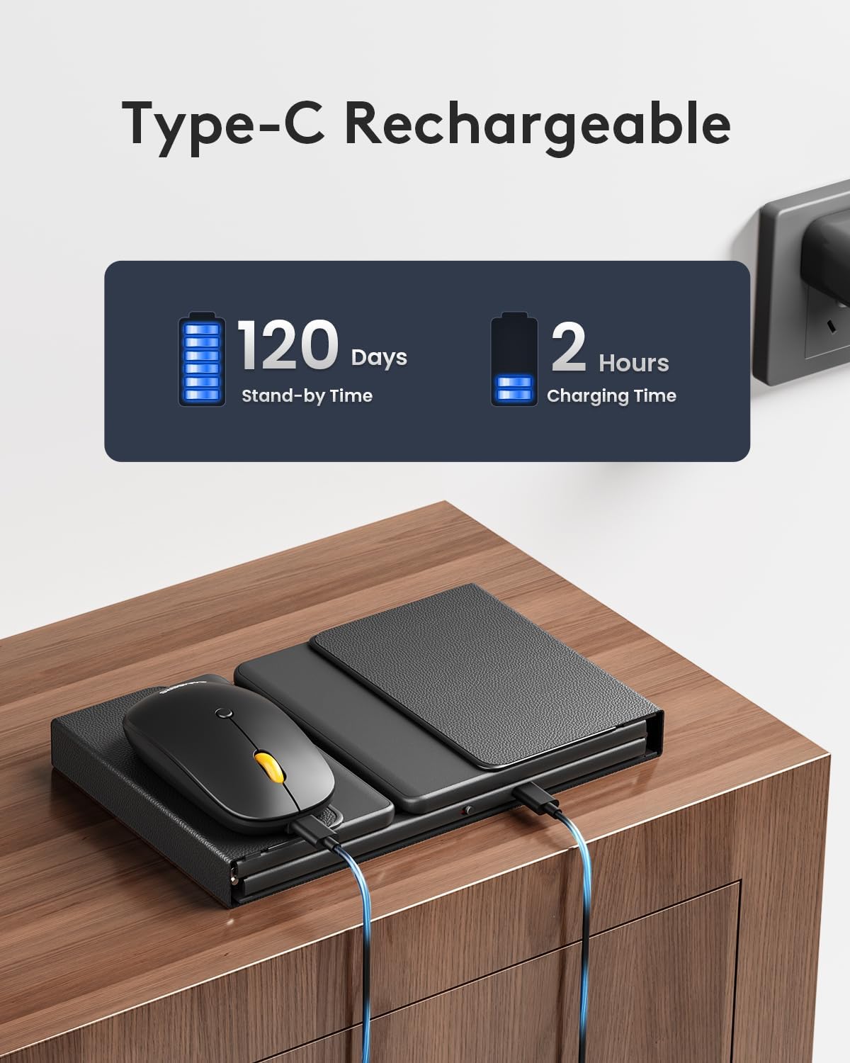 Foldable Keyboard and Mouse, Samsers Folding Bluetooth Keyboard Combo, 2.4G + BT5.0 x 2, Full-Size Portable Travel Keyboard & USB-C Rechargeable Wireless Mouse for iOS Android Windows Mac OS - Image 7