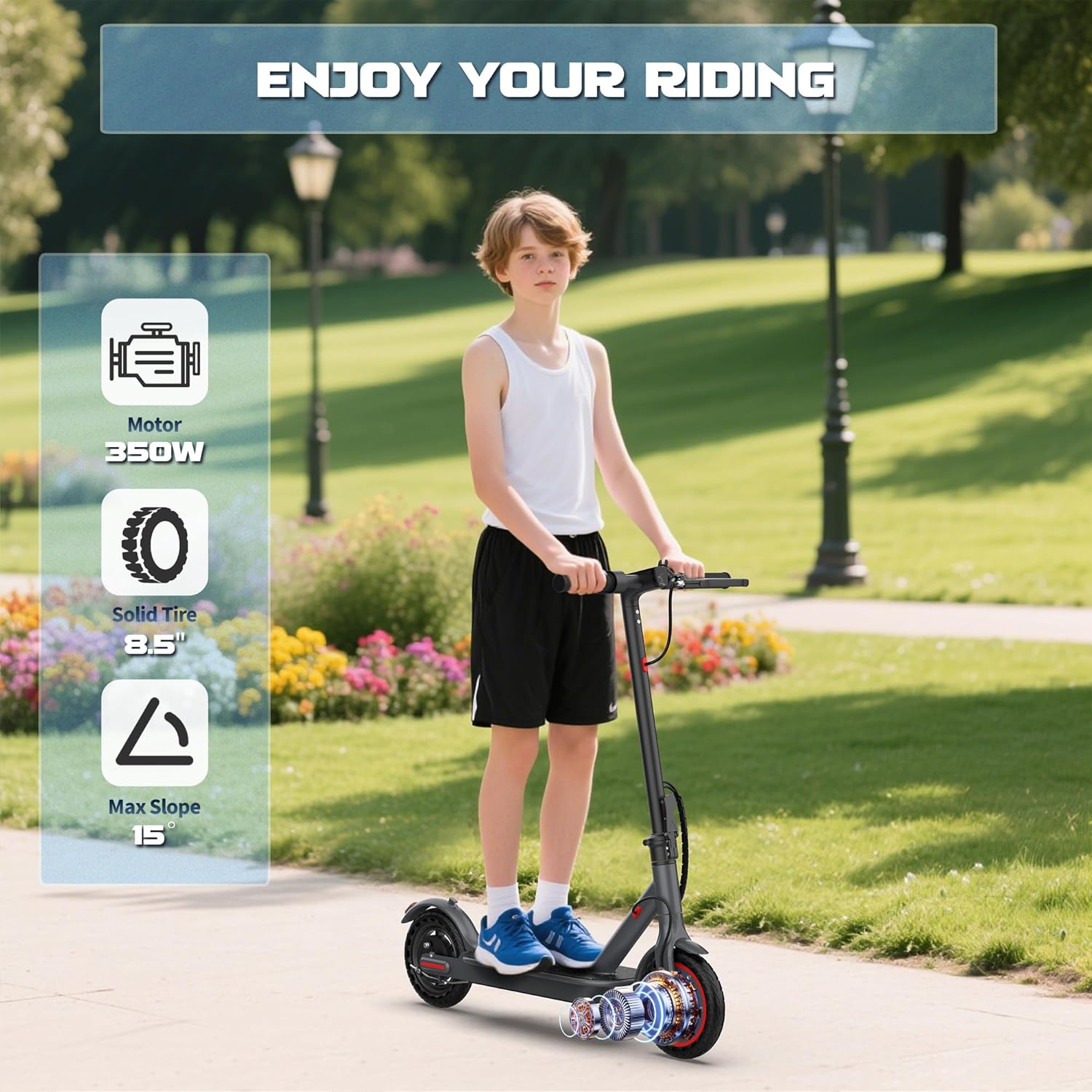 WERHY Foldable Electric Scooter, 350W Motor, Max 12/16Miles Long Range, 19 MPH Max Speed, 8.5" Solid Tire, Lightweight Foldable E-Scooter with Dual Braking, Digital Display, Cruise Control - Image 2