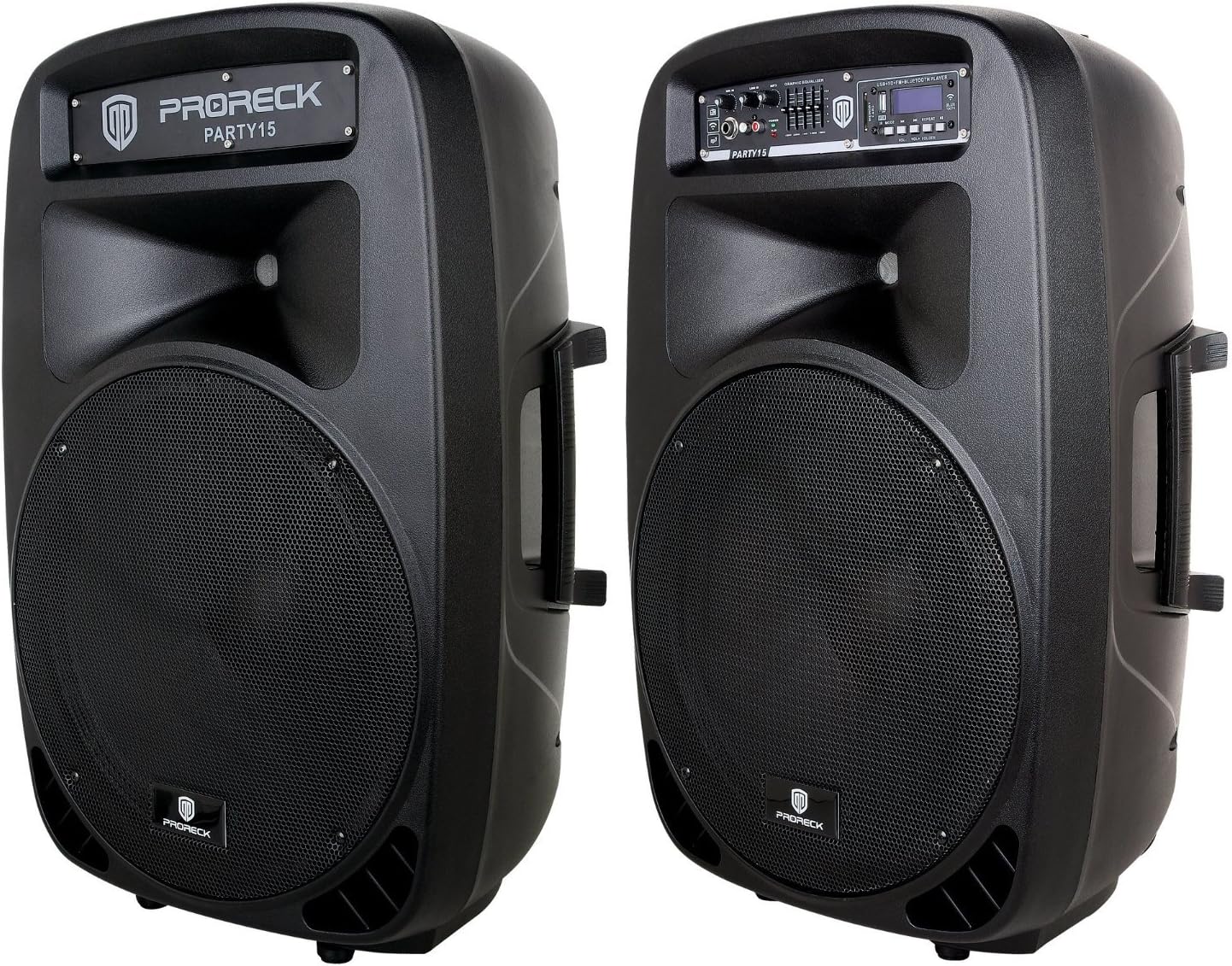 PRORECK Party 15 Portable 15-Inch 2000 Watt 2-Way Powered PA Speaker System Combo Set with Bluetooth/USB/SD Card Reader/FM Radio/Remote Control/LED Light - Image 3