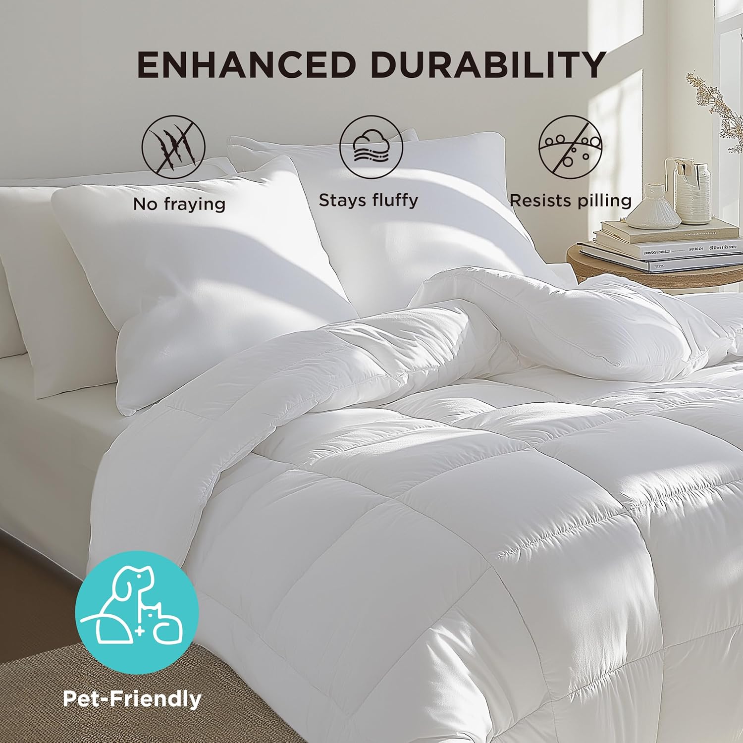 Bedsure Comforter Duvet Insert - Quilted Comforters Queen Size, All Season Duvet, GentleSoft Down Alternative Bedding Blanket, with 8 Tabs, Gifts for Women/Men, White, Queen 88 x 88 Inches - Image 7
