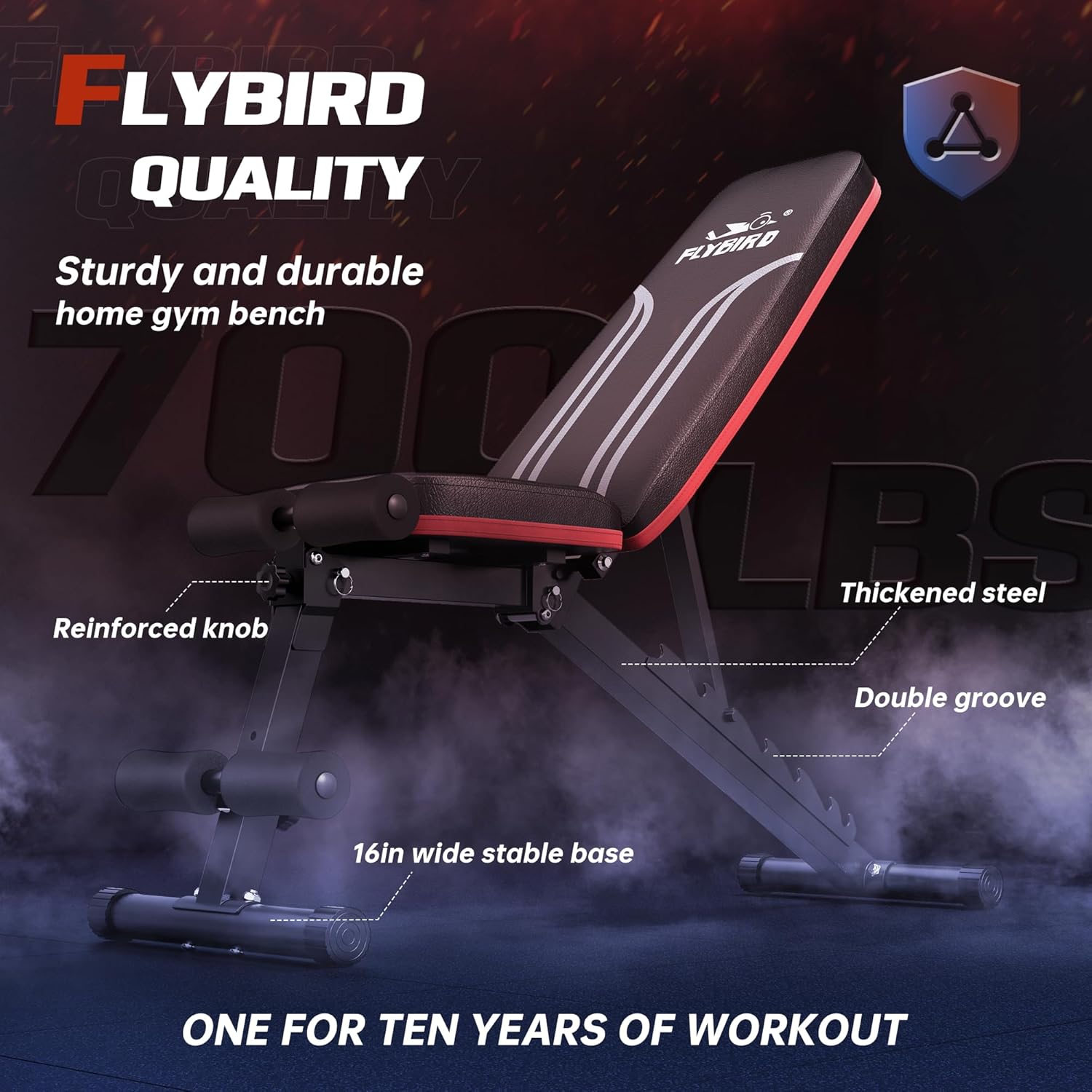 FLYBIRD Foldable Weight Bench with Resistance Bands, 8 Backrests Fast Adjustable FID for Home Gym Full Body Workout, Easy to Storage for Small Apartment - Image 2