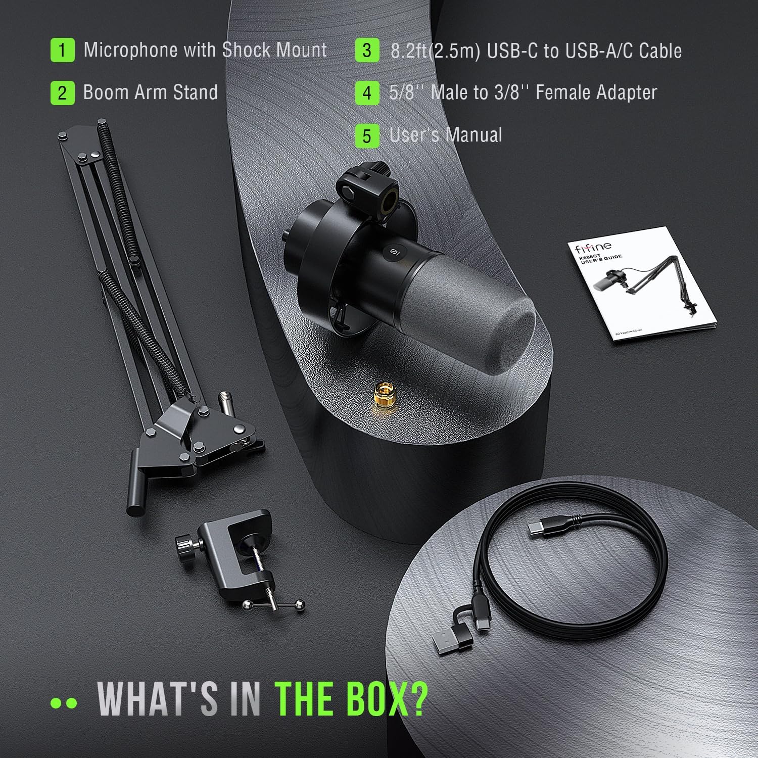 FIFINE K688 Podcast Microphone Kit, USB/XLR Dynamic Microphone with Boom Arm for PC/XLR Mixer, Gaming Mic with Mute Button, Headphone Jack for Vocal, Voice-Over, Streaming, Music Recording -K688CT - Image 10