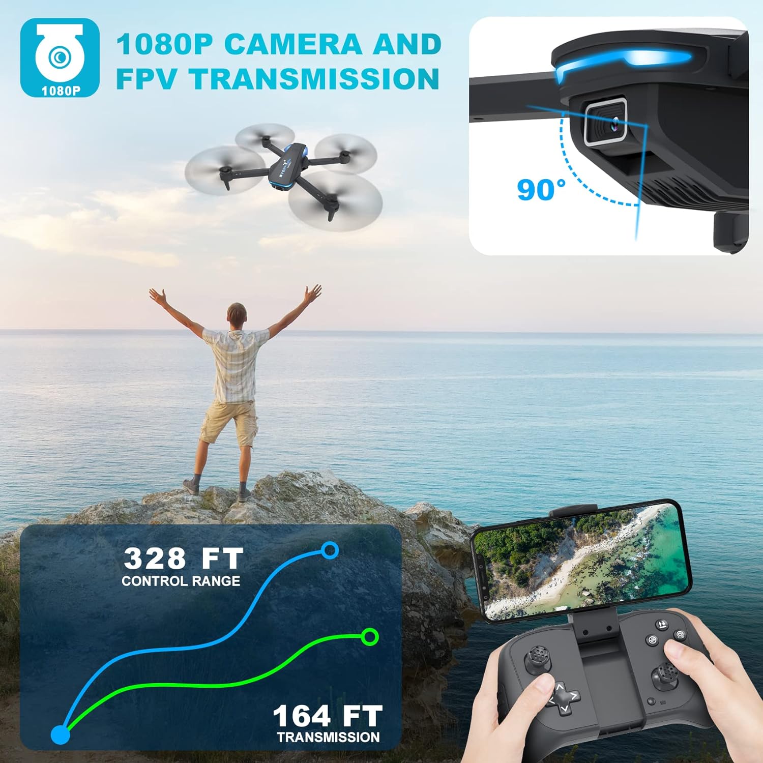 Drone with 1080P Camera for Beginners and Adults, Foldable Remote Control Quadcopter with Voice Control, Gestures Selfie, Altitude Hold, One Key Start, 3D Flips, 2 Batteries, Toy for Beginners - Image 5