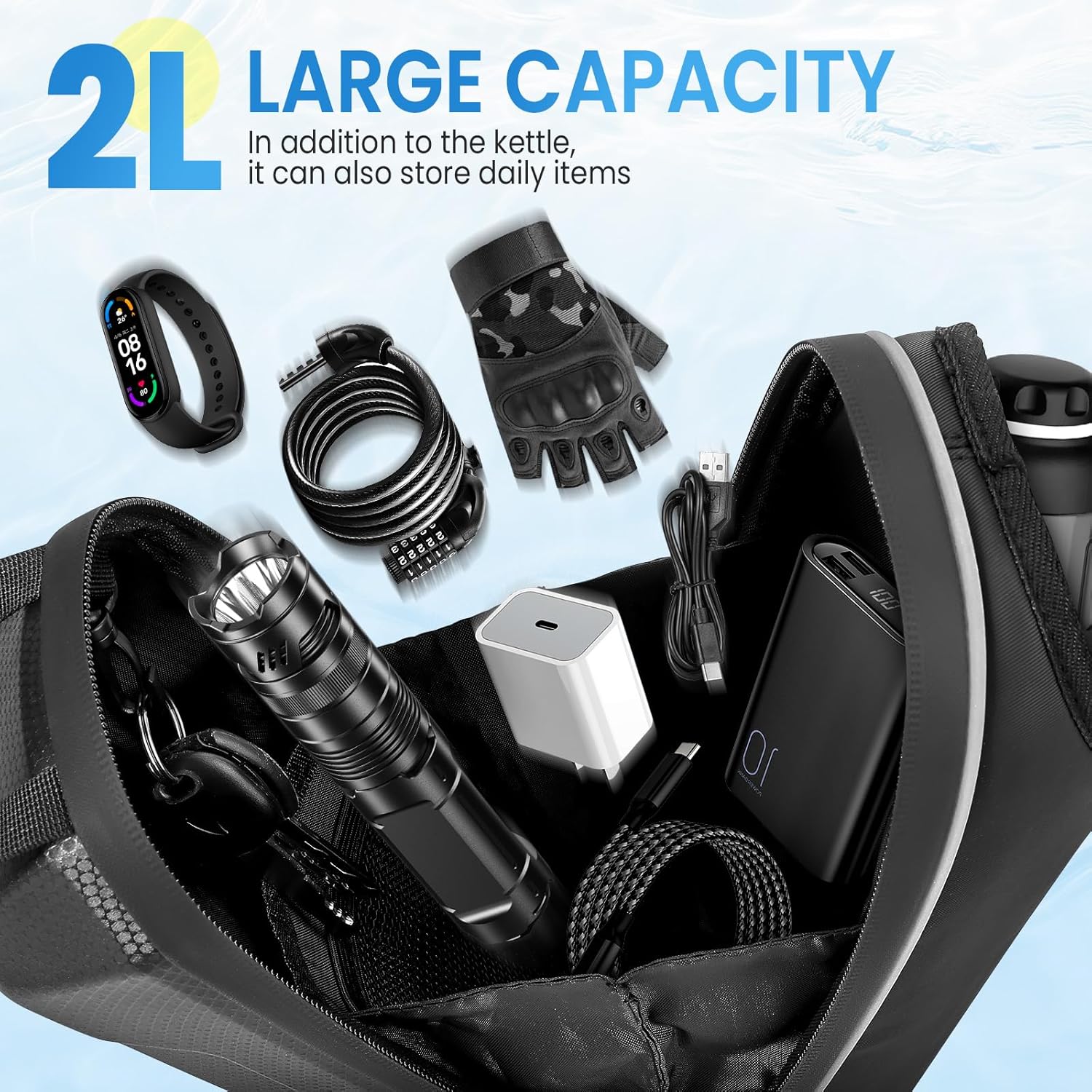 GXCROR Electric Scooter Bag 2L Large Capacity, Waterproof Front Hanging Storage Bag, Portable Handlebar Bag for Carrying Phone, Bottle, Charger Tools - Image 3