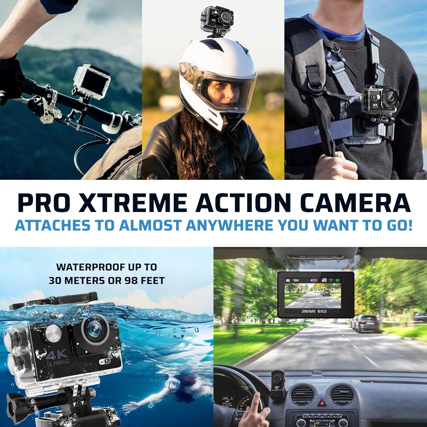 Pro Xtreme 4K Action Camera - Ultra HD Waterproof Camera Video Camera with Wi-Fi, 170° Wide Angle Lens, Image Stabilization, Multiple Mounting Options - Perfect Underwater Camera Snorkeling - Image 3