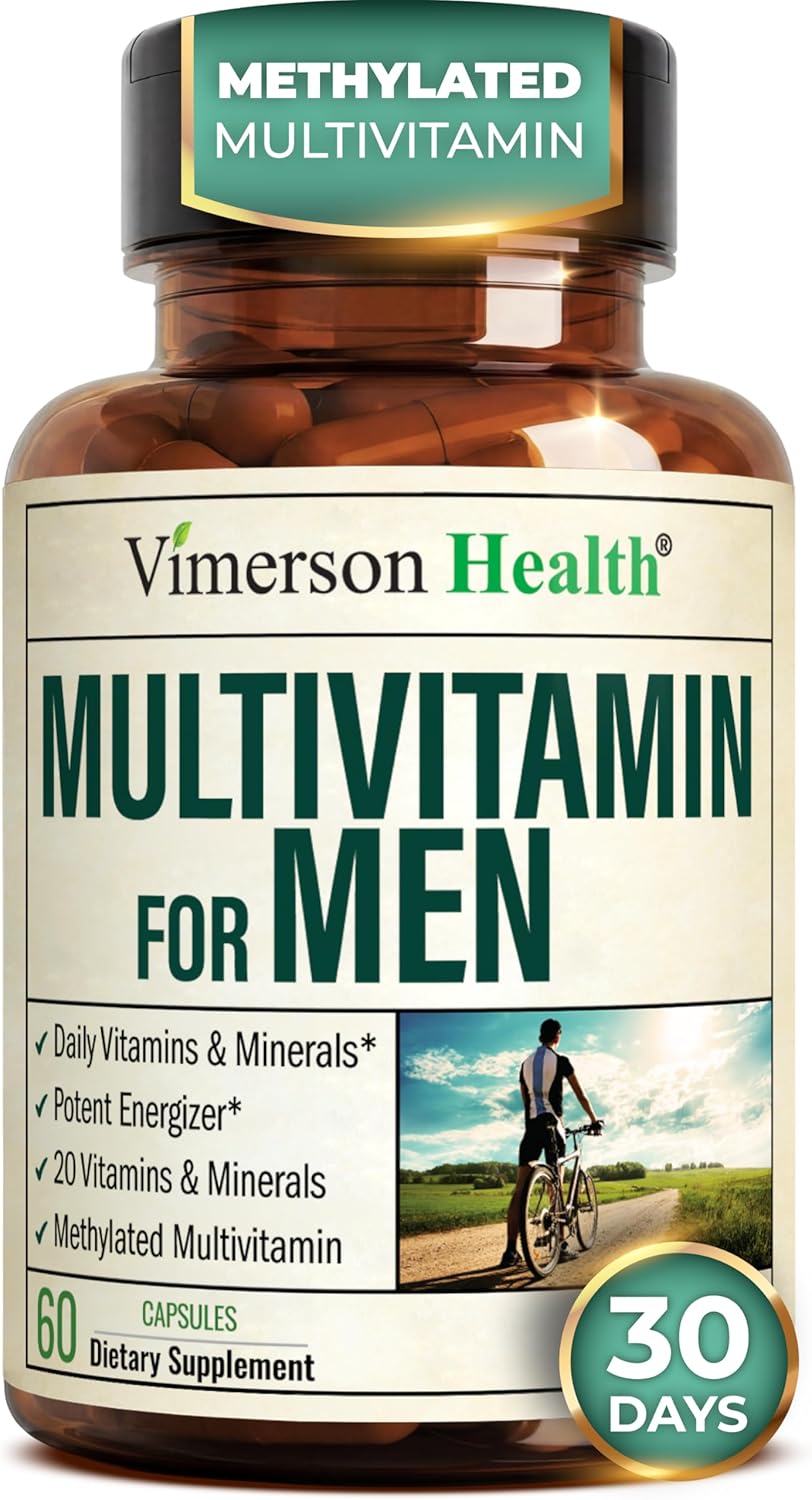 Multivitamin for Men with Methylated Vitamins and Chelated Minerals for Energy, Focus and Immune Health – Premium Daily Mens Multivitamins & Multiminerals – 60 Capsules