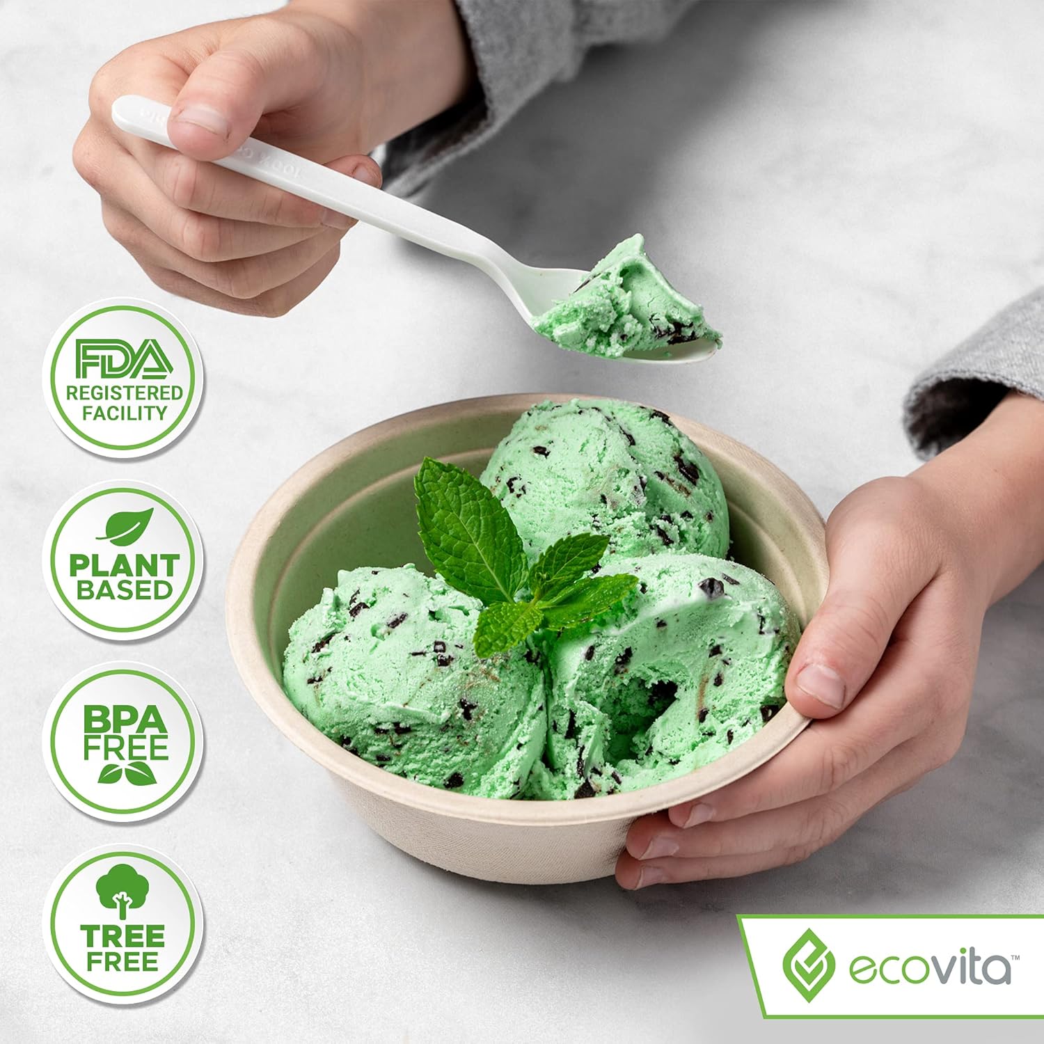 Ecovita 100% Compostable Spoons - 500 Large Disposable Utensils (6.5 in.) Bulk Size Eco Friendly Durable and Heat Resistant Alternative to Plastic Spoons with Convenient Tray - Image 4