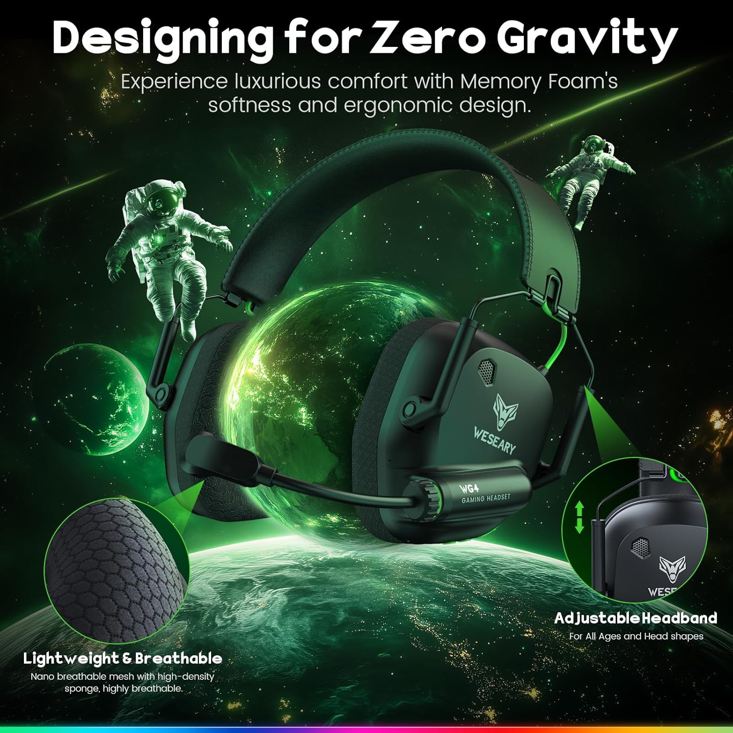 WESEARY Wireless Gaming Headset for PC, PS5, PS4, Switch & Mac, Dual-Mode 2.4GHz & Bluetooth Gaming Headphones with Microphone, Ultra-Low Latency, 3D Stereo Sound, Up to 45H Battery - Image 8