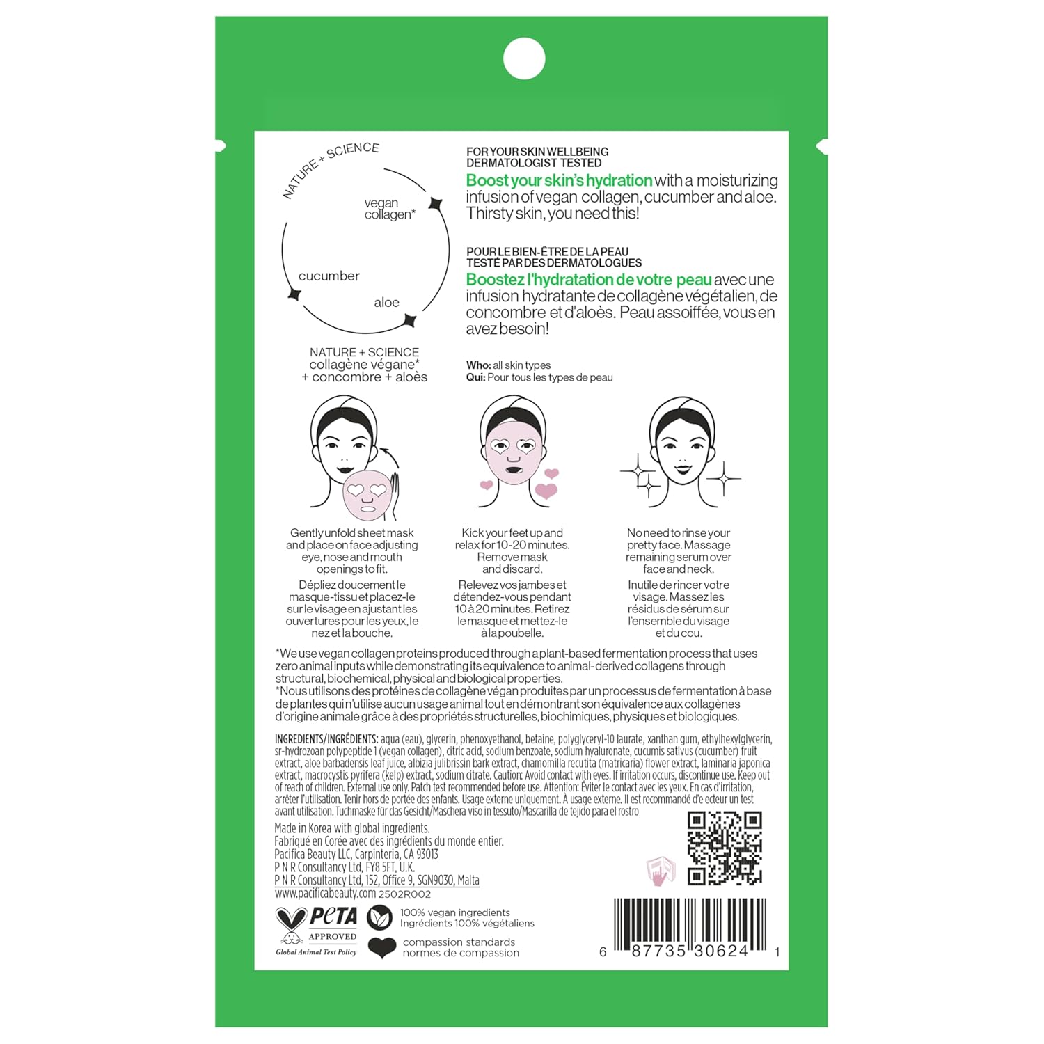 Pacifica Sheet Face Mask - Vegan Collagen Hydrate & Plump with Cucumber & Aloe – Moisturizing Mask for Dry & Aging Skin - Clean Beauty Vegan & Cruelty-Free Dermatologist Tested - Image 13