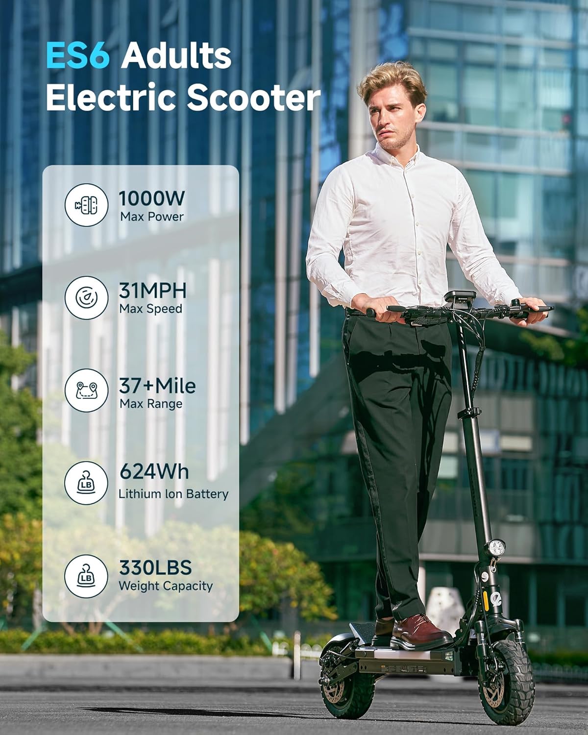 ECOROAD Electric Scooter Adults ES4/ES6, 800/1000W Motor & 25/31MPH Portable E-Scooter, 35/37+ Miles Range, 8.5/10" Off-Road Pneumatic Tires, Dual Suspension & Brakes System, RGB Lights & APP Control - Image 2