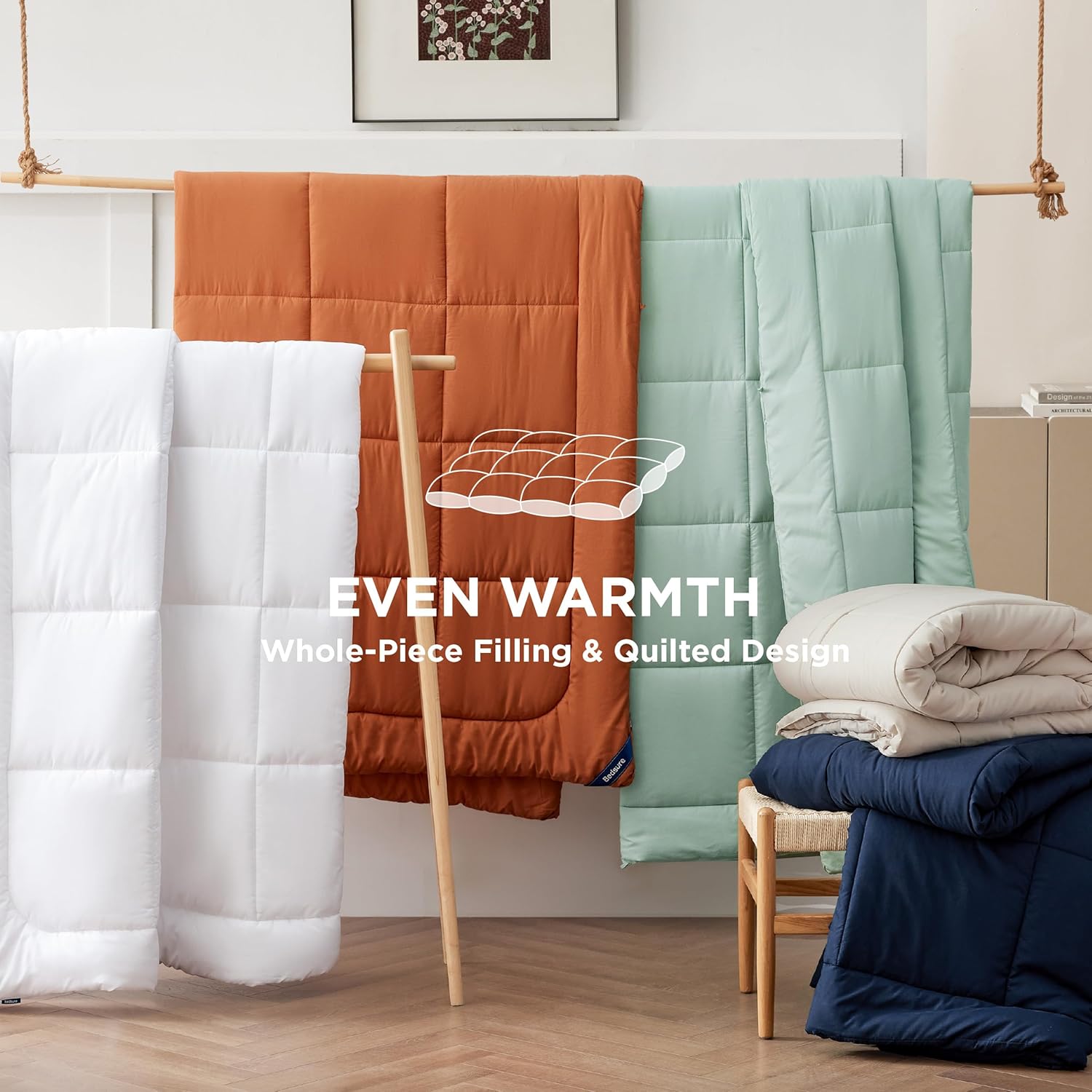 Bedsure Comforter Duvet Insert - Quilted Comforters Queen Size, All Season Duvet, GentleSoft Down Alternative Bedding Blanket, with 8 Tabs, Gifts for Women/Men, White, Queen 88 x 88 Inches - Image 6