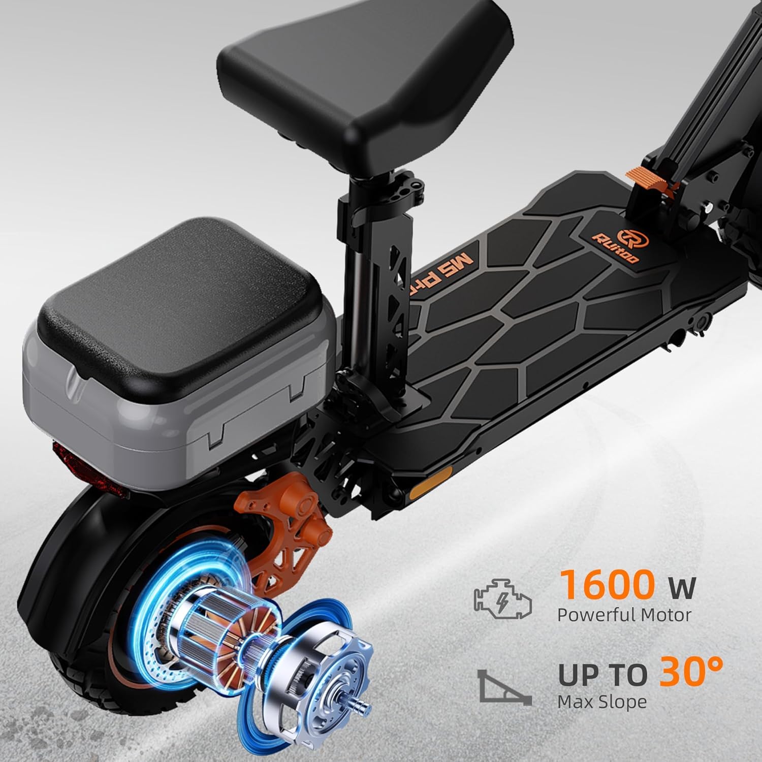 M5 Pro Electric Scooter, 1600W Brushless Motor, Range 70-80KM, Max Speed 34 MPH, Max Load 264LBS, Dual Suspension & Hydraulic Damping System, E-Scooter with Seat & Storage Box for Adults - Image 6