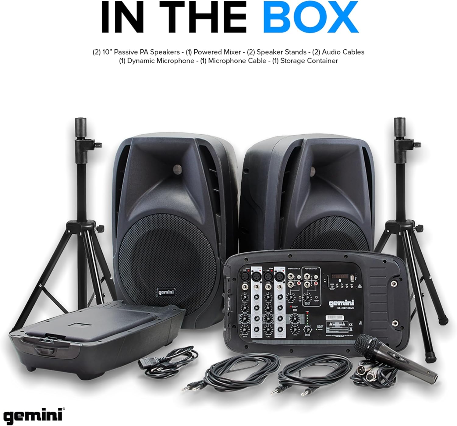 Gemini Portable PA System with Stands Bluetooth Speaker System with 6-Channel Mixer, Dual 10" Speakers, Mic & Cables - Complete All-in-One Kit for Small Events, DJs & Karaoke (ES-210MXBLU-ST) - Image 6