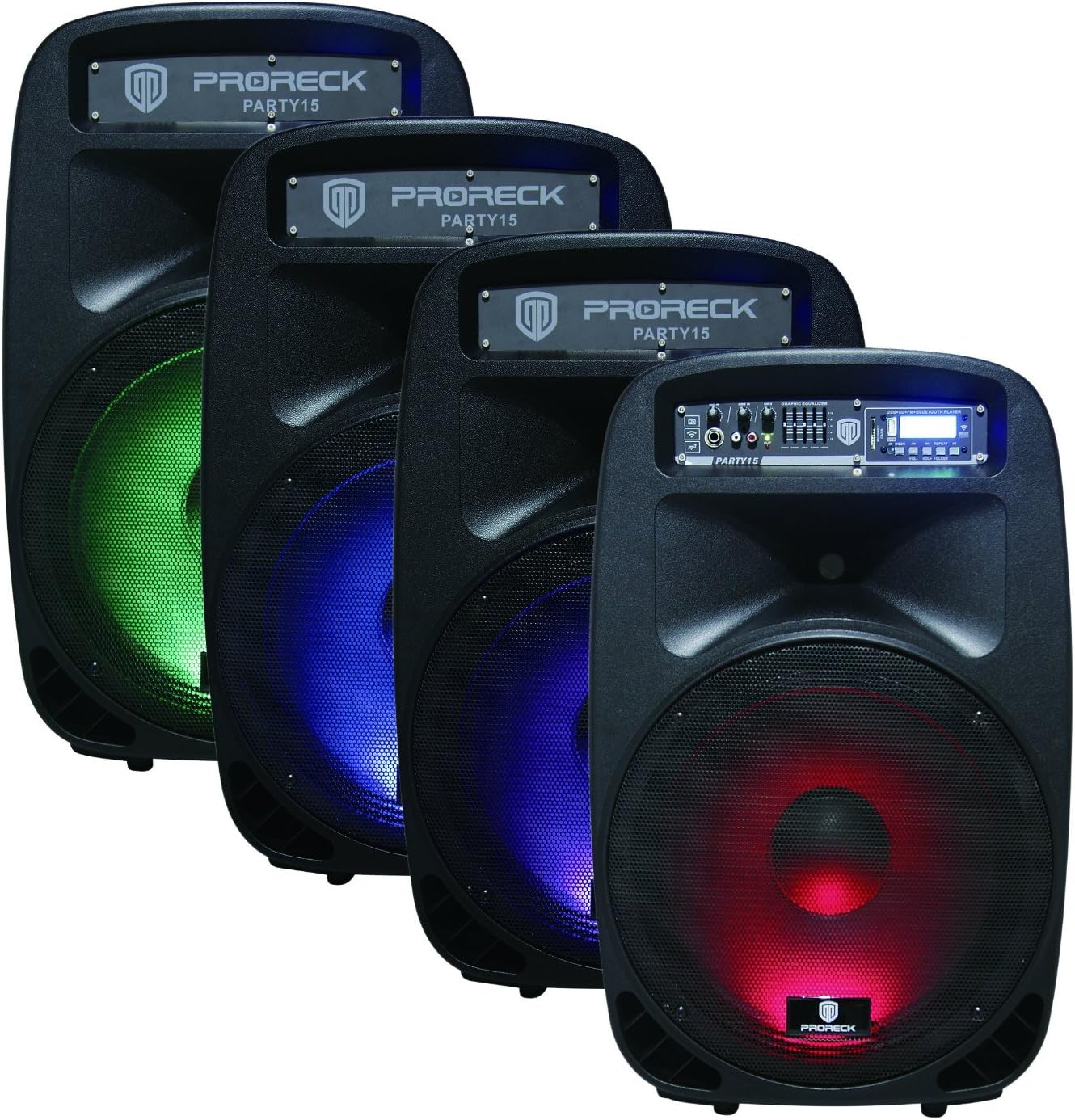PRORECK Party 15 Portable 15-Inch 2000 Watt 2-Way Powered PA Speaker System Combo Set with Bluetooth/USB/SD Card Reader/FM Radio/Remote Control/LED Light - Image 2
