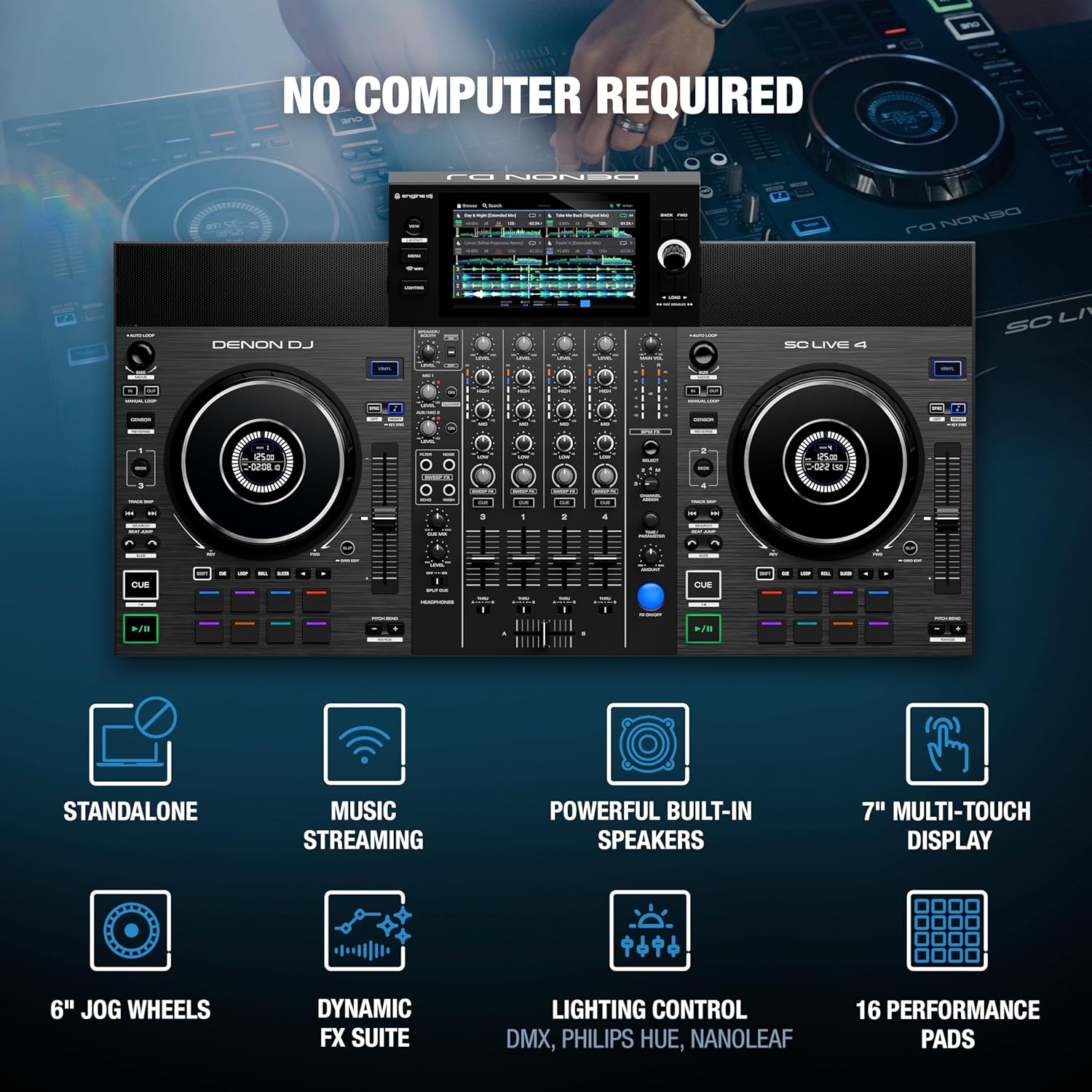 Denon DJ SC LIVE 4 Standalone DJ Controller with Stem Separation on 4-Decks, Wi-Fi Streaming, Build-in Speakers, Serato DJ and Virtual DJ Compatible - Image 2