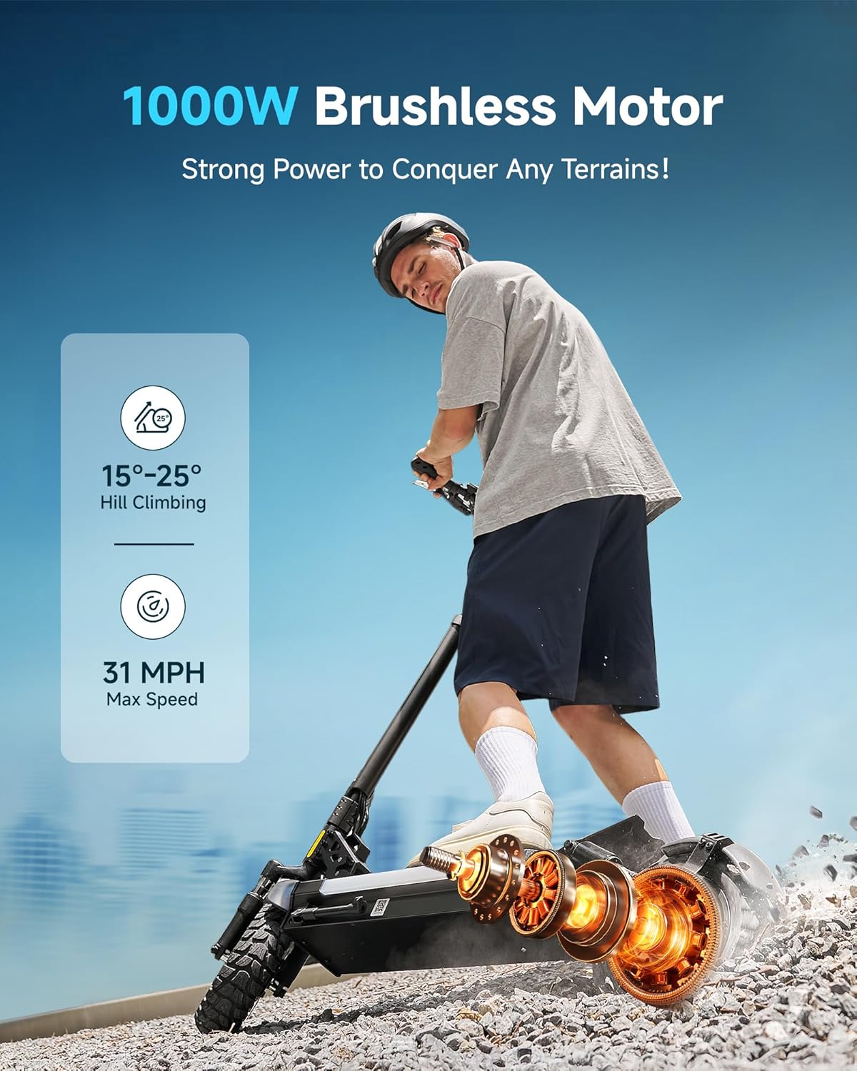 ECOROAD Electric Scooter Adults ES4/ES6, 800/1000W Motor & 25/31MPH Portable E-Scooter, 35/37+ Miles Range, 8.5/10" Off-Road Pneumatic Tires, Dual Suspension & Brakes System, RGB Lights & APP Control - Image 9