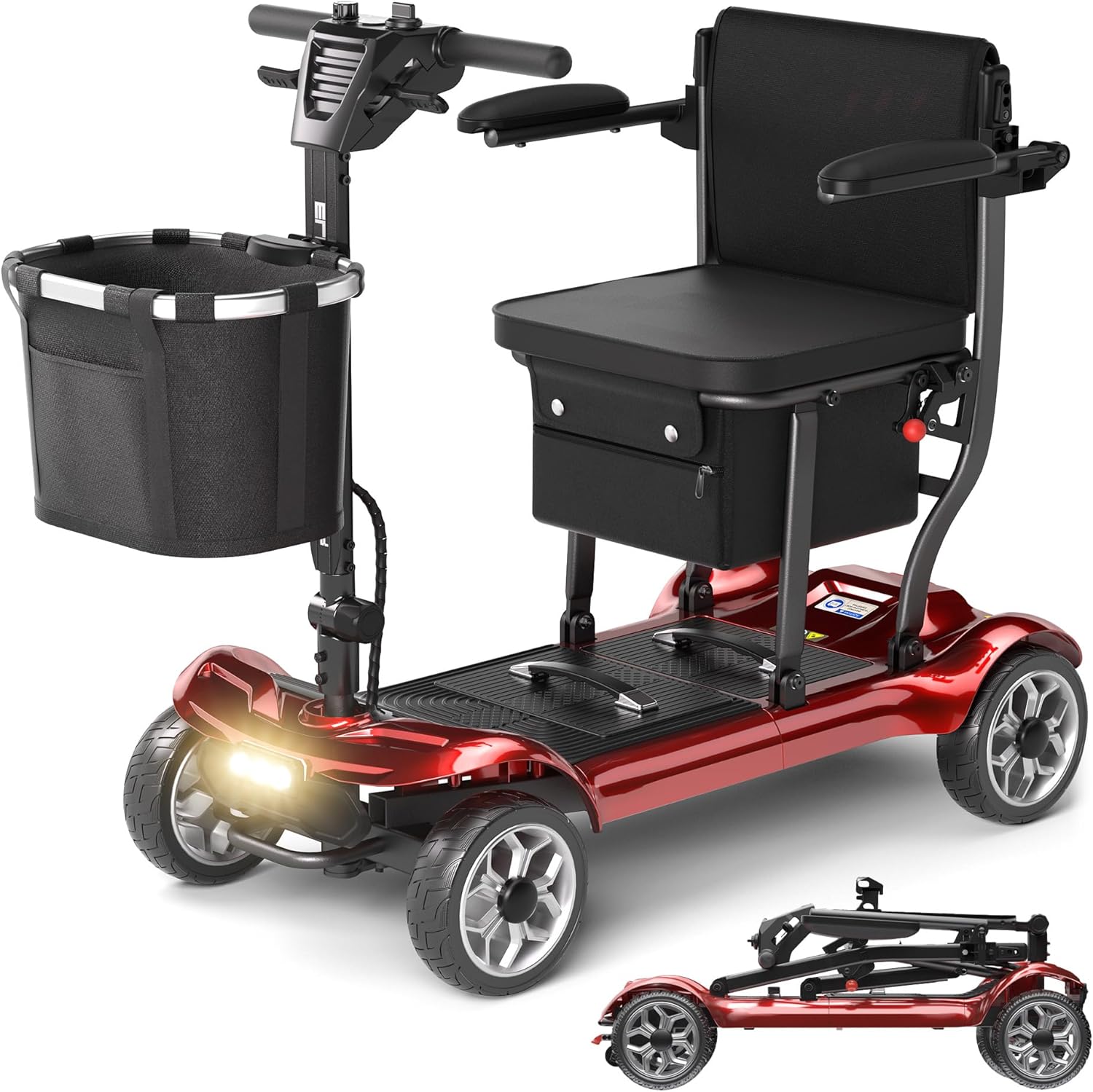 Lightweight Mobility Scooter for Seniors & Adults - Cruise & Airport Approved, 43lb Foldable Portable Motorized Scooters with Removable Lithium Battery for 12.4 Miles Travel, 300lb Capacity, Red