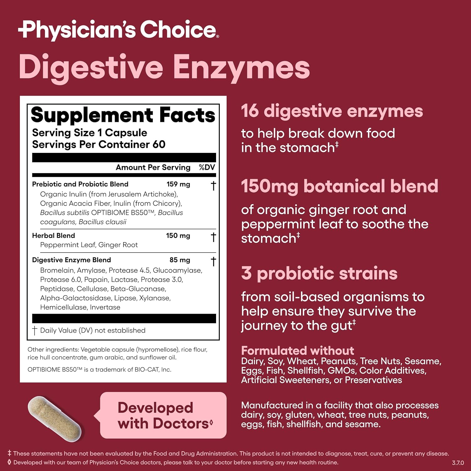 Physician's CHOICE Digestive Enzymes for Bloating & Digestion - 16 Enzymes with Organic Prebiotics & Probiotics for Gut & Digestive Health - Meal Time Discomfort Relief - Dual Action Support - 60 CT - Image 6