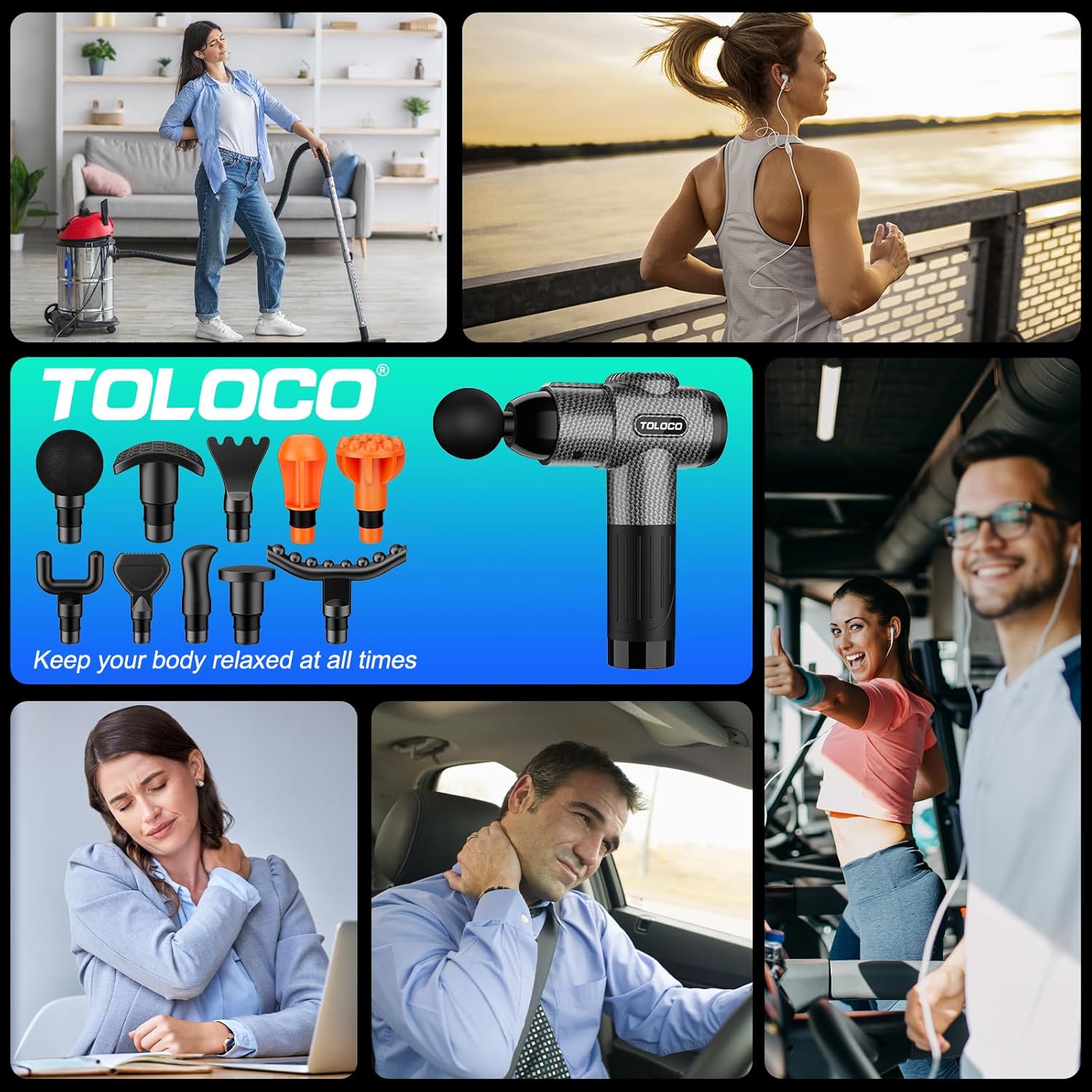 TOLOCO Massage Gun, Deep Tissue Back Massage for Athletes for Pain Relief, Percussion Massager with 10 Massages Heads & Silent Brushless Motor, Valentines Day Gifts for Him Her, Carbon - Image 6