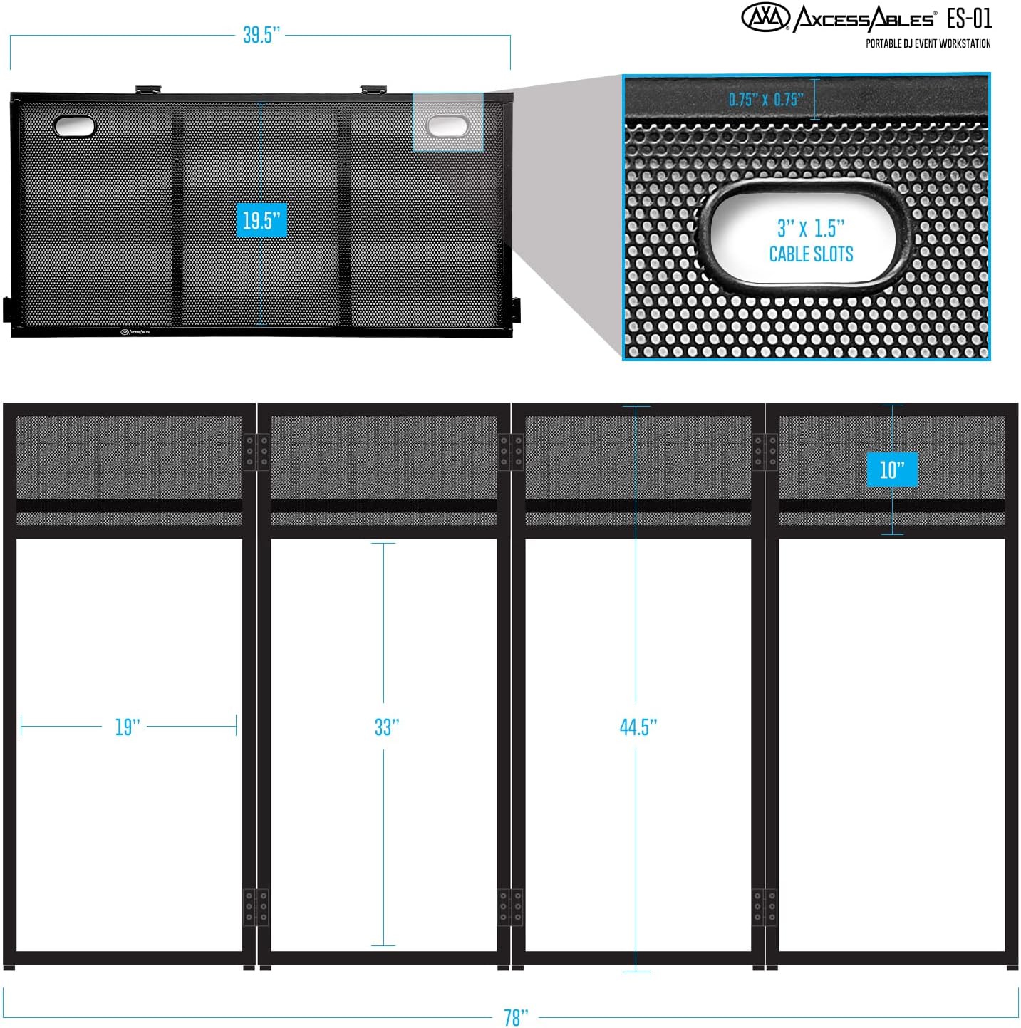AxcessAbles Portable DJ Facade Booth with Black and White Lighting Scrims, Carry Cases | Standing DJ Table - 40" x 20" | DJ Controller Stand | Recording Mixer Stand | DJ Booth (ES-01) - Image 3