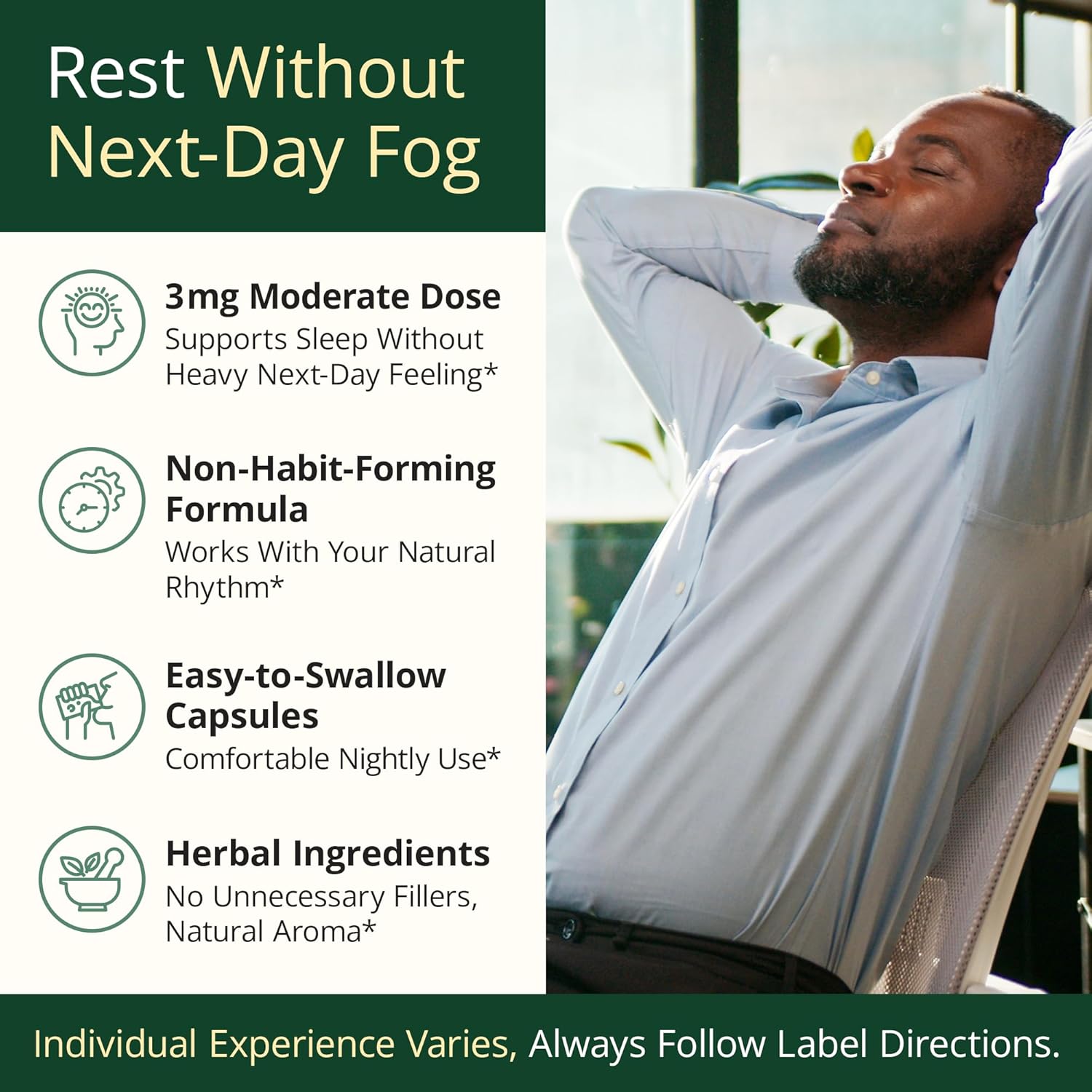 Melatonin 3mg Sleep Aid with L-Theanine & Valerian Root – Turmeric Curcumin Supplement with Ginger & Black Pepper – Organic Turmeric Supplement for Sleep, Calm and Stress Relief Support – 60 Capsules - Image 6