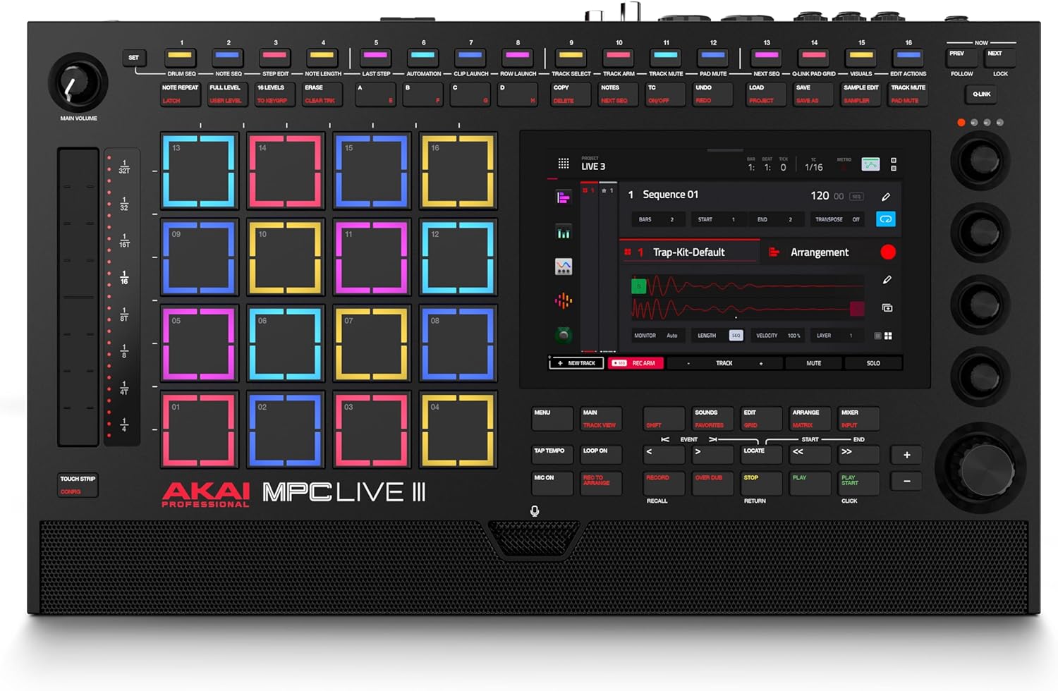 Akai Professional MPC Live III Standalone Portable Music Production Center with MPCe Pads, Sequencer, Touchscreen, Mic, Stereo Monitors, Audio Interface, Wi-Fi, Bluetooth, Battery, Touchstrip