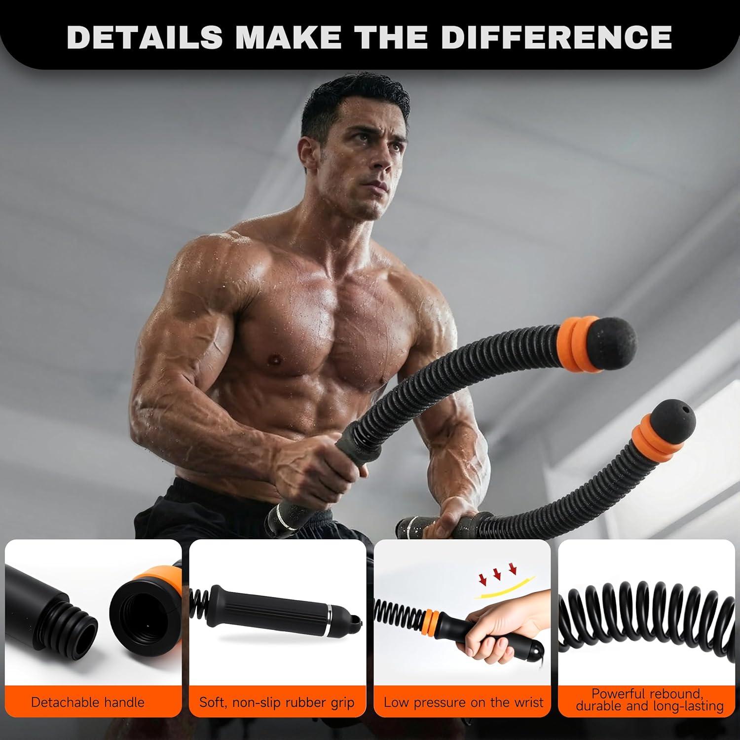 Cordless Battle Ropes for Home Gym, 3-Level Adjustable Weighted Ropeless Rope for HIIT & Cardio, Low-Impact Strength Training Gear with Non-Slip Grip, Portable Exercise Equipment for Apartment Travel - Image 4