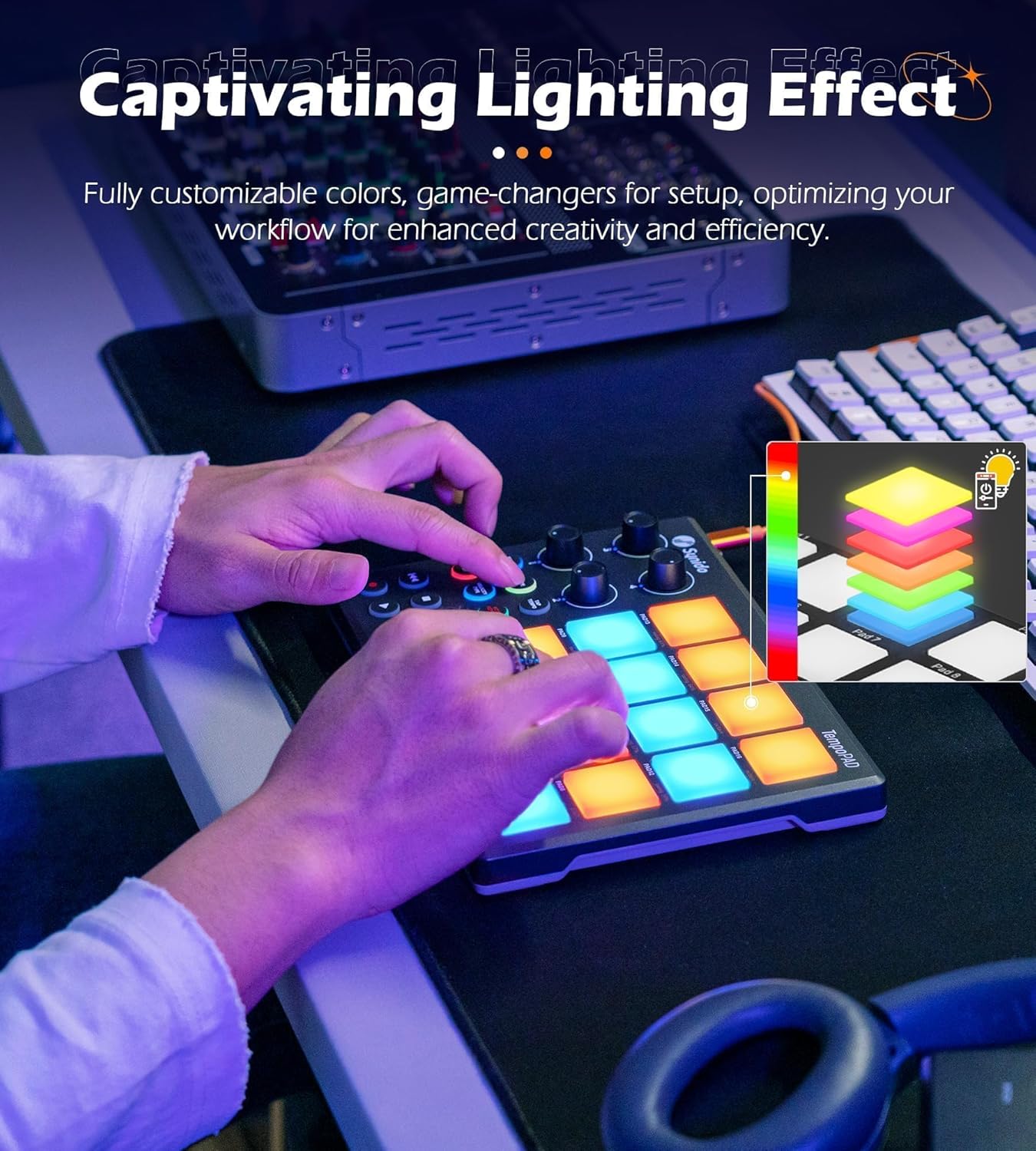 Synido TempoPAD Midi Controller Beat Maker Machine for Music Production, Portable USB MIDI Beat Pad Controller for Beginners with Durable Carrying Bag, 16 Backlit Beat Pad, 4 Assignable Knob - Image 9