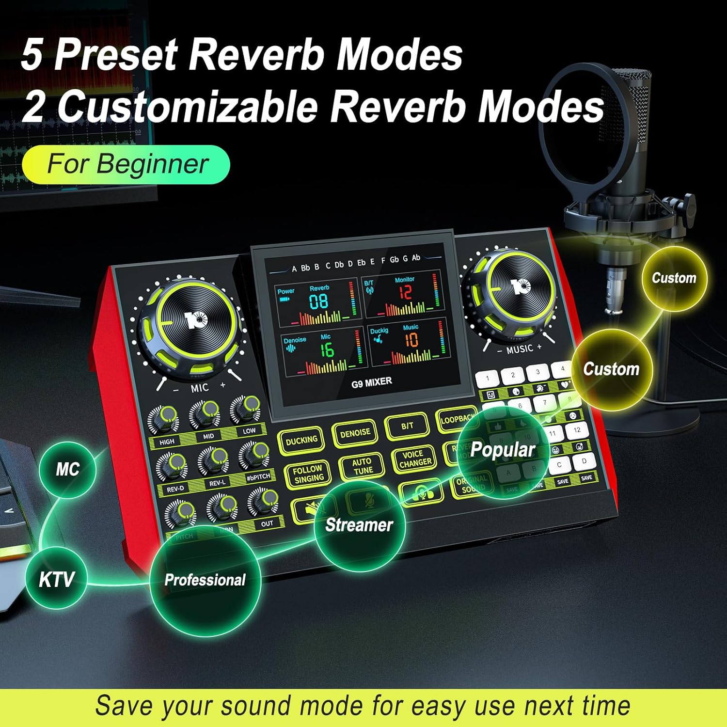 G9 Podcast Microphone Bundle with Live Sound Card Audio Mixer, Podcast Equipment Bundle Sound Board with 3.5mm Condenser Microphone for Pc/Phone Live Streaming Singing Gaming,Voice Changer, Denoise - Image 4