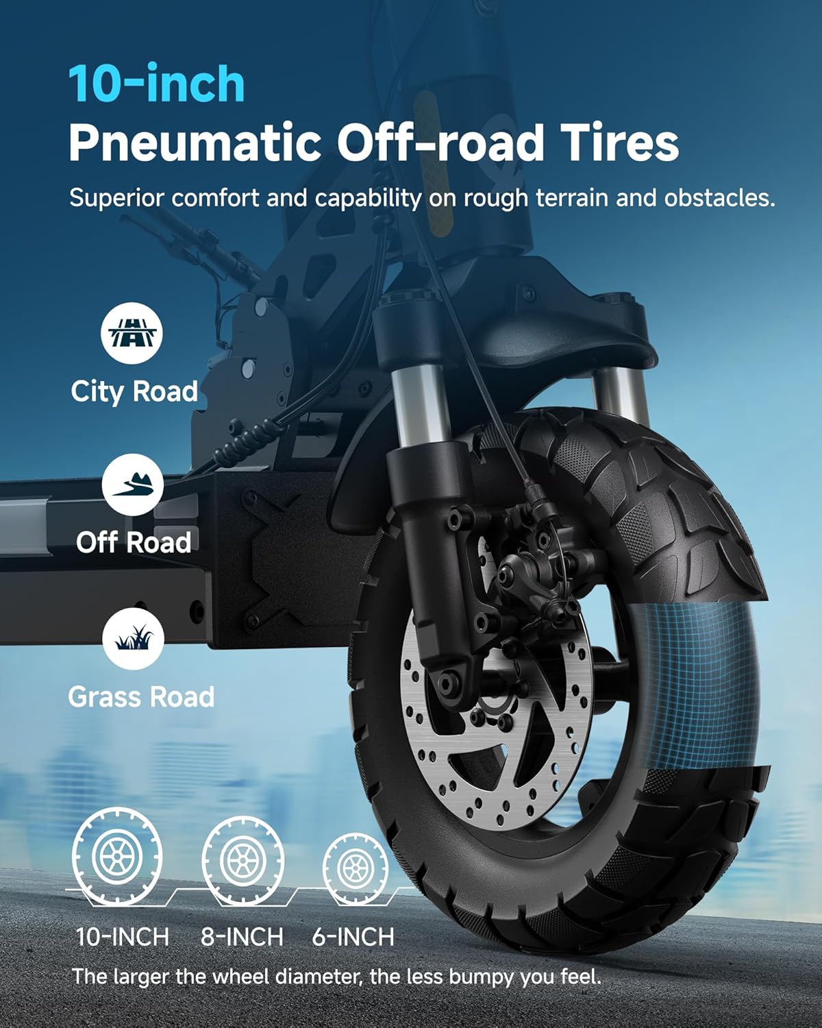 ECOROAD Electric Scooter Adults ES4/ES6, 800/1000W Motor & 25/31MPH Portable E-Scooter, 35/37+ Miles Range, 8.5/10" Off-Road Pneumatic Tires, Dual Suspension & Brakes System, RGB Lights & APP Control - Image 3