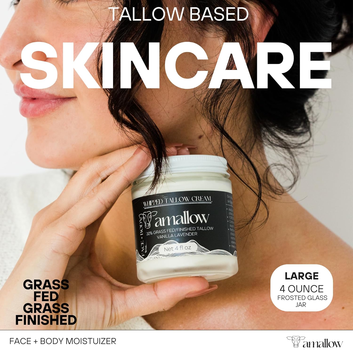 Amallow 100% Grass Fed Beef Tallow for Skin Care - Face + Body - Whipped Moisturizer - Natural Lotion, 4 FL. oz. (Vanilla Lavender) - Image 2