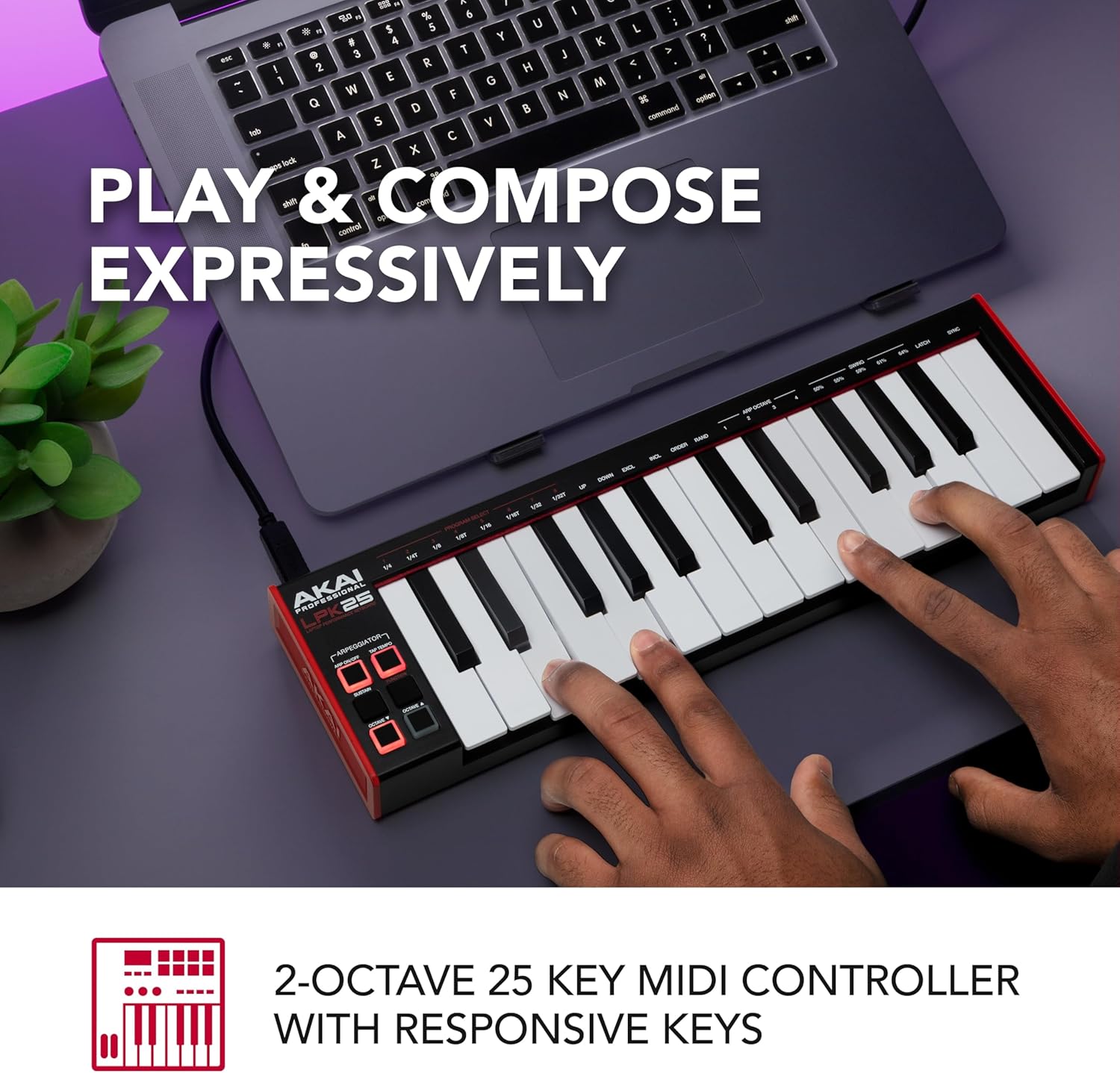 Akai Professional LPK25 - USB MIDI Keyboard Controller with 25 Responsive Synth Keys for Mac and PC, Arpeggiator and Music Production Software,black - Image 2