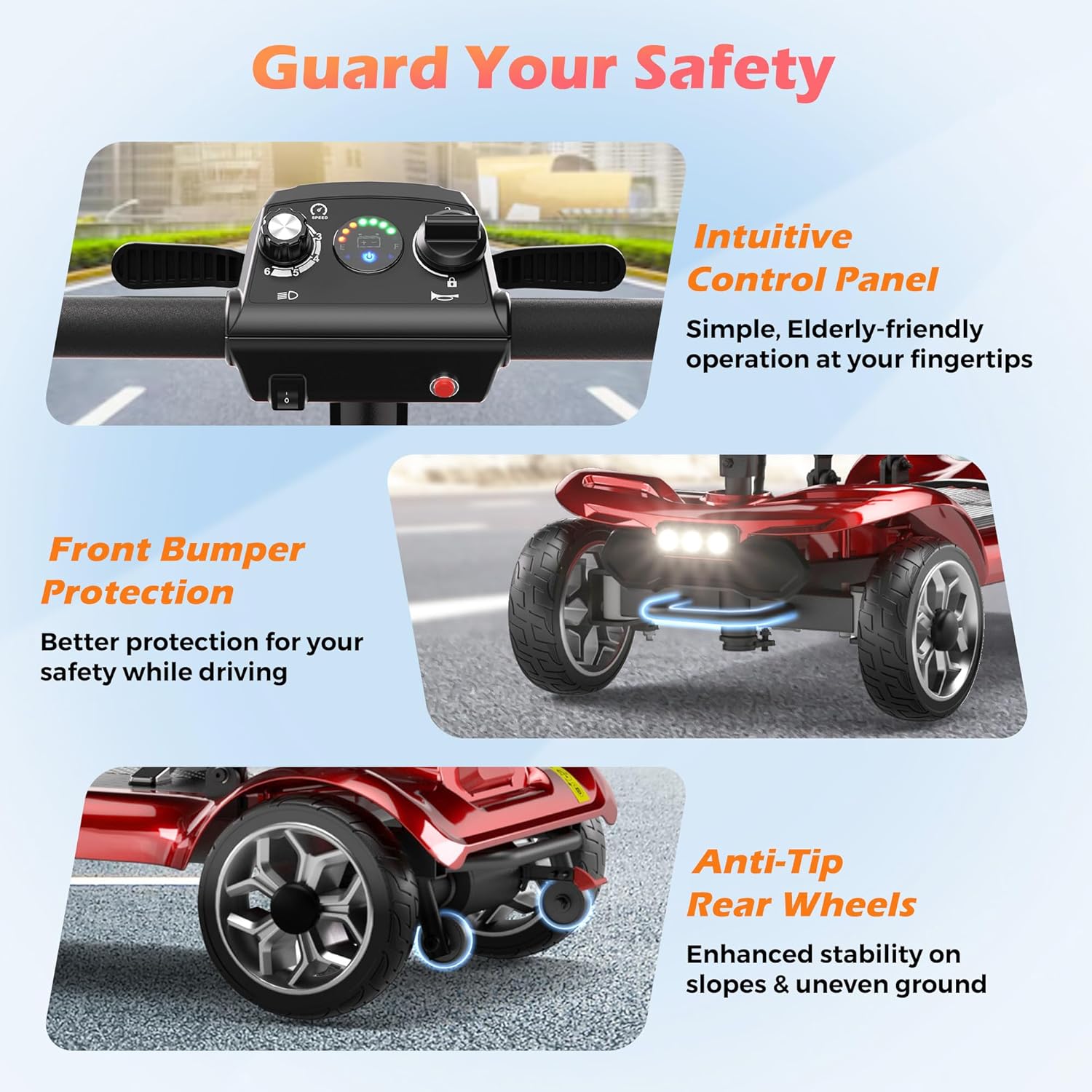 Lightweight Mobility Scooter for Seniors & Adults - Cruise & Airport Approved, 43lb Foldable Portable Motorized Scooters with Removable Lithium Battery for 12.4 Miles Travel, 300lb Capacity, Red - Image 9