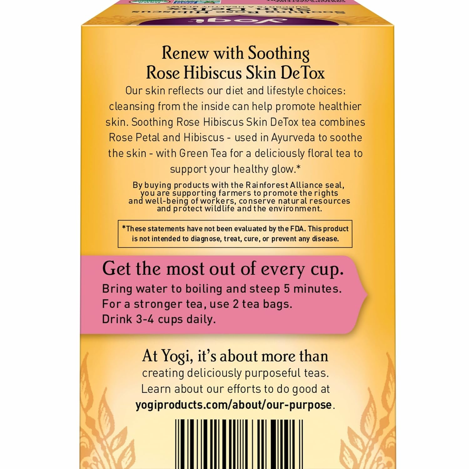 Yogi Tea Soothing Rose Hibiscus Skin DeTox Tea - 16 Tea Bags per Pack (4 Packs) - Organic DeTox Tea to Support Skin Health - Includes Green Tea Leaf, Rose Petal, Honeybush Leaf, Hibiscus & More - Image 3