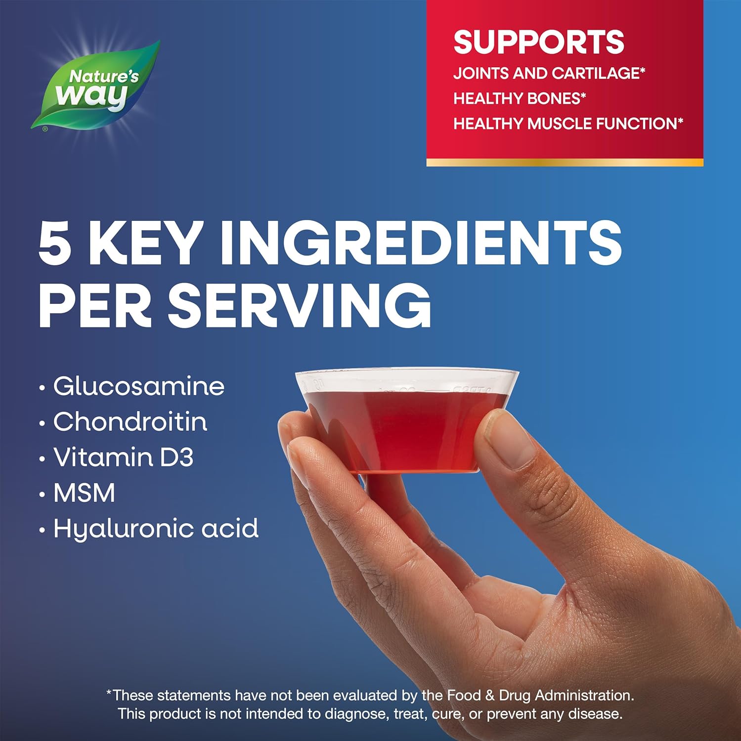 Nature’s Way Ultra-Strength Joint Movement Glucosamine Liquid, Glucosamine, Chondroitin, MSM with Vitamin D3 & Hyaluronic Acid, Fast-Absorbing Liquid, Joint Support Supplement*, Berry Flavored, 16 Oz - Image 4