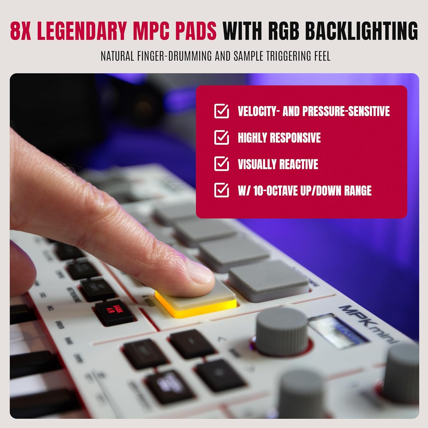 Akai Professional MPK Mini IV USB-C MIDI Keyboard Controller for Beginners and Producers - MPC Drum Pads, 360° Knobs, Pitch and Mod Wheels, Production Software, Native Instruments Sound Package, Grey - Image 6