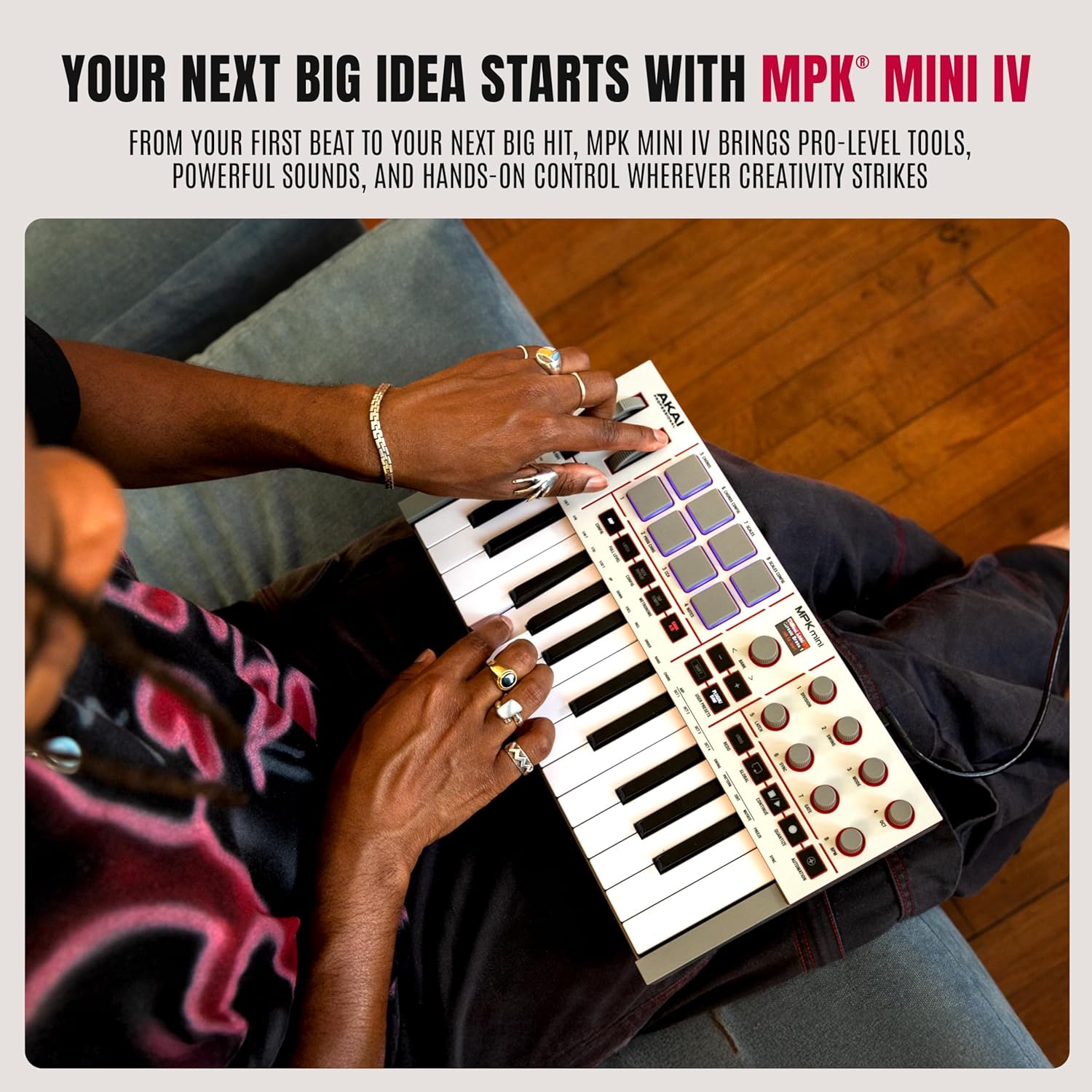 Akai Professional MPK Mini IV USB-C MIDI Keyboard Controller for Beginners and Producers - MPC Drum Pads, 360° Knobs, Pitch and Mod Wheels, Production Software, Native Instruments Sound Package, Grey - Image 2