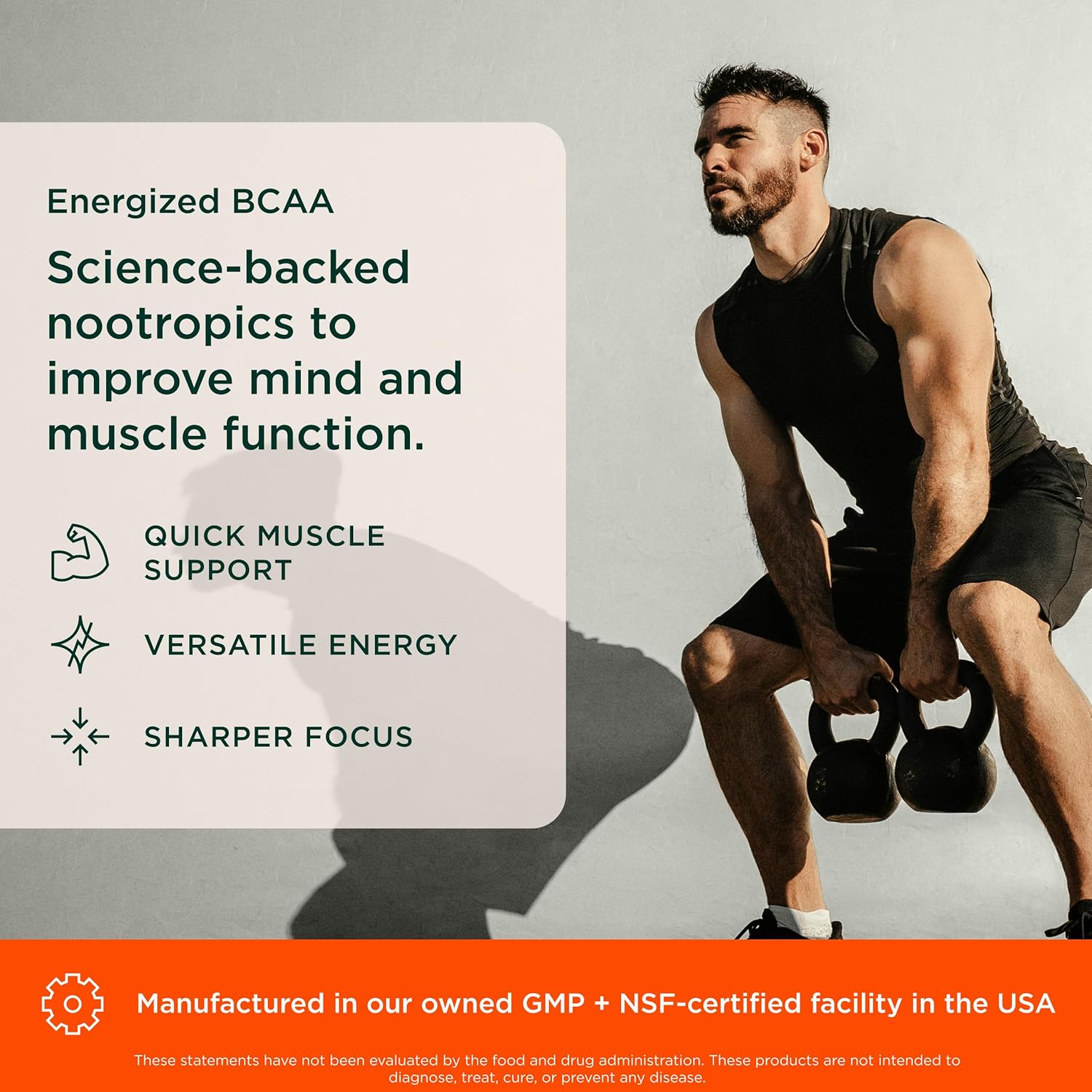 Genius BCAA Powder - 5g Vegan BCAAs L-Glutamine, Cognizin & Rhodiola Muscle Recovery Energy Support 100mg Caffeine Pre, Intra, Post-Workout Nootropic Supplement for Focus & Performance - Orange - Image 3