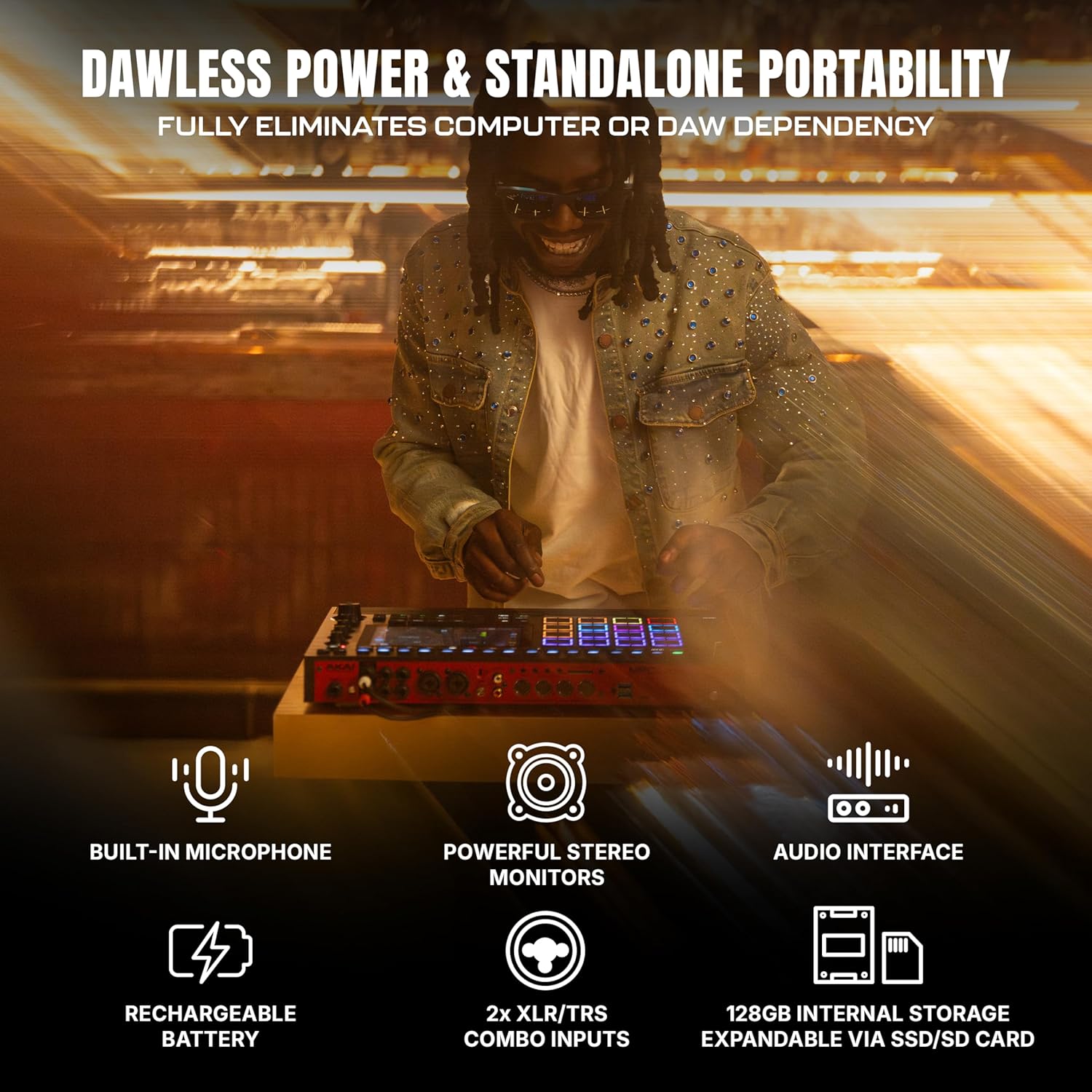 Akai Professional MPC Live III Standalone Portable Music Production Center with MPCe Pads, Sequencer, Touchscreen, Mic, Stereo Monitors, Audio Interface, Wi-Fi, Bluetooth, Battery, Touchstrip - Image 6